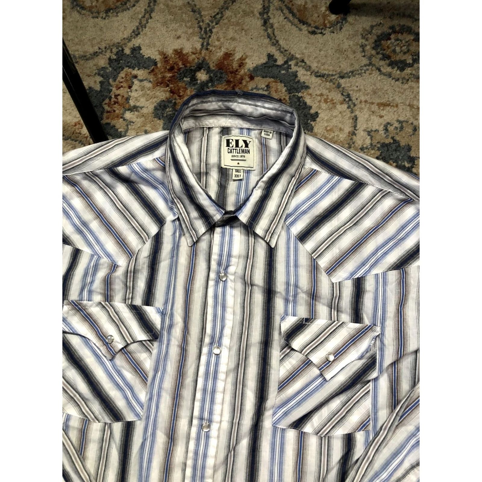 Vintage VINTAGE Ely Cattleman Shirt Mens 2XLT Blue Stripe Western Pearl Snap Long Sleeve Cowboy Size US XXL / EU 58 / 5 - 6 Thumbnail