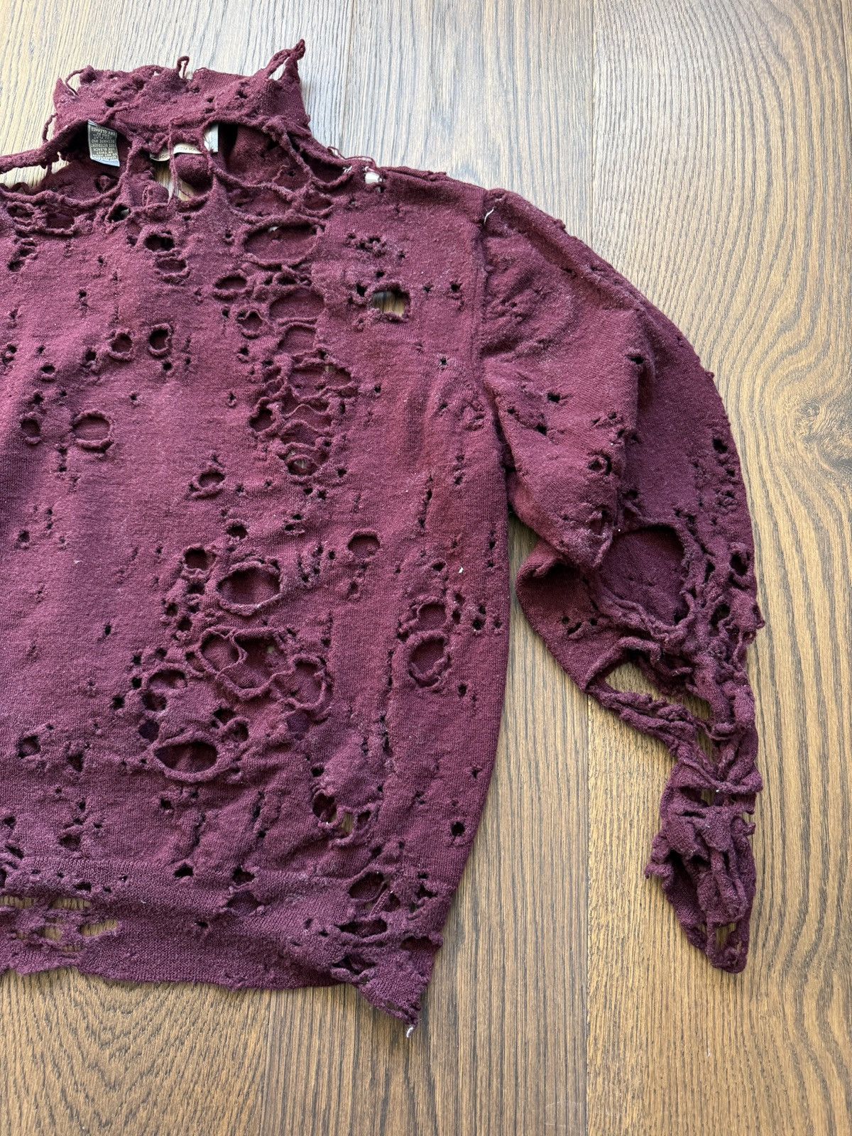 Vintage Vintage Thrashed Collared Knit Long Sleeve Wool Sweater Size US L / EU 52-54 / 3 - 6 Thumbnail