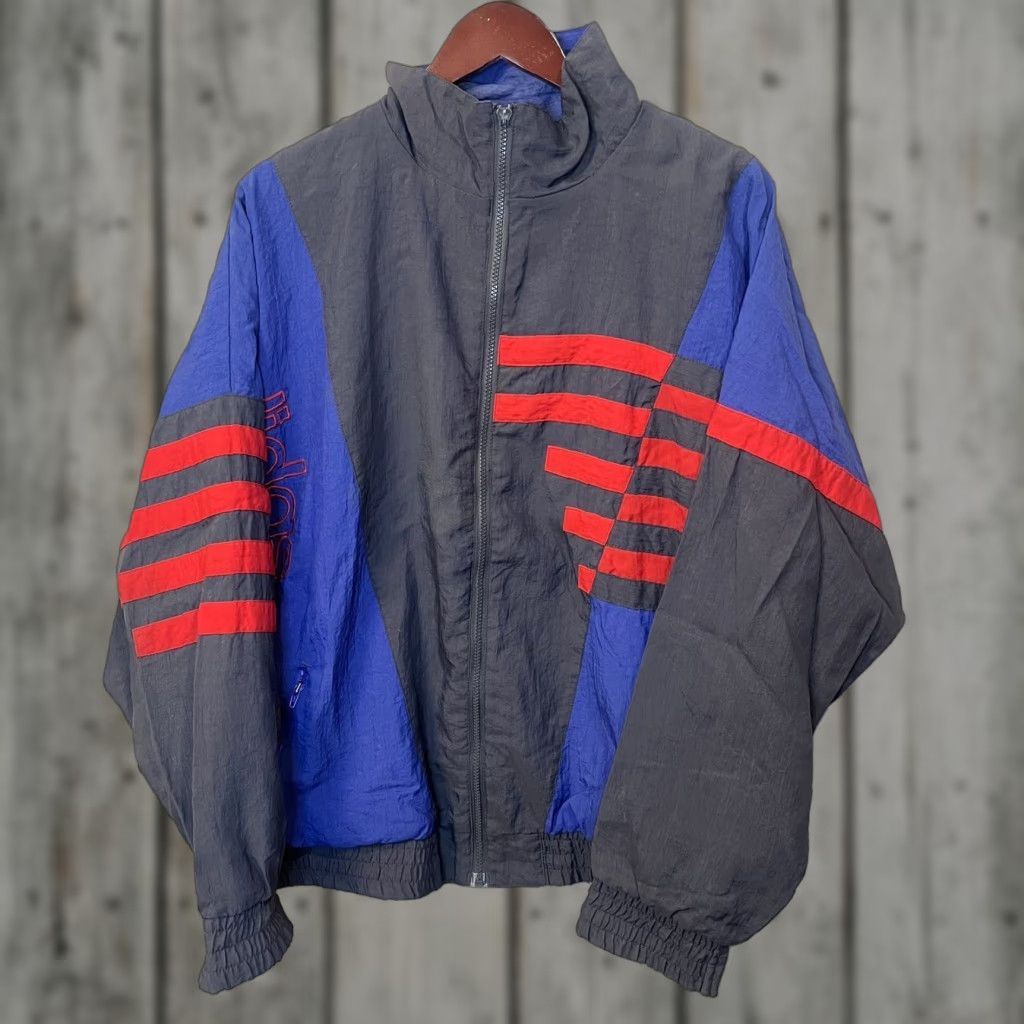VINTAGE Adidas Zip Up Windbreaker Jacket XL Men Grey 90s Sports Windbreaker Logo Zipper Jacket