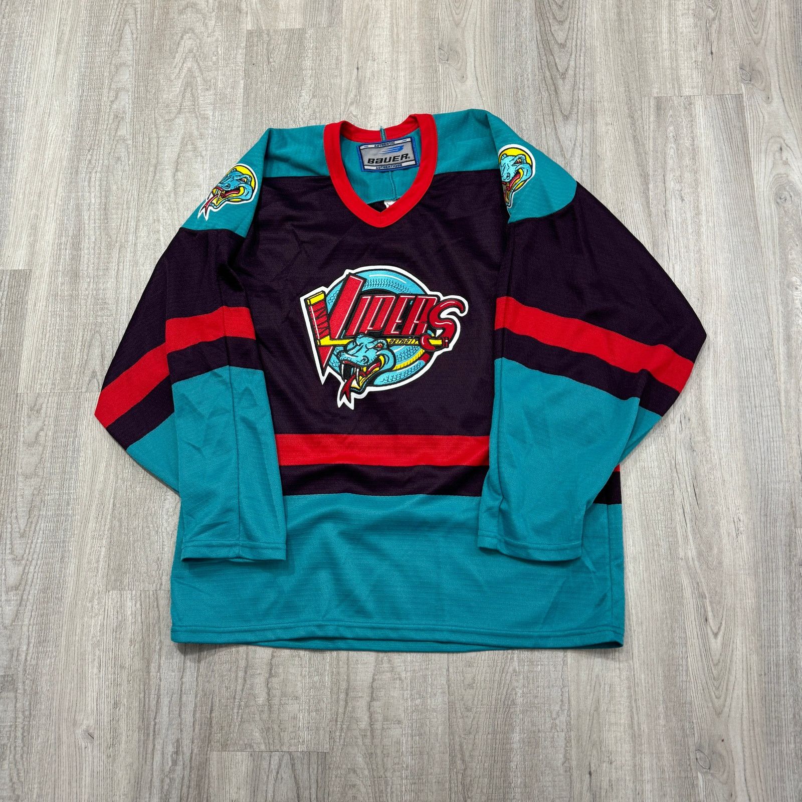 image of Vintage 90's Bauer Detroit Vipers Ahl Hockey Team Jersey, Men's (Size Medium)