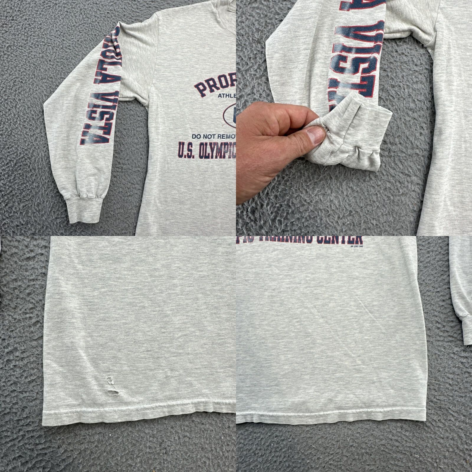 Champion VINTAGE Champion US Olympic Training Center Do Not Remove Chula Vista Long Sleeve Graphic Print Crew Neck Cotton Knit Gray M Men 90s Sports USA Shirt Size US M / EU 48-50 / 2 - 8 Thumbnail
