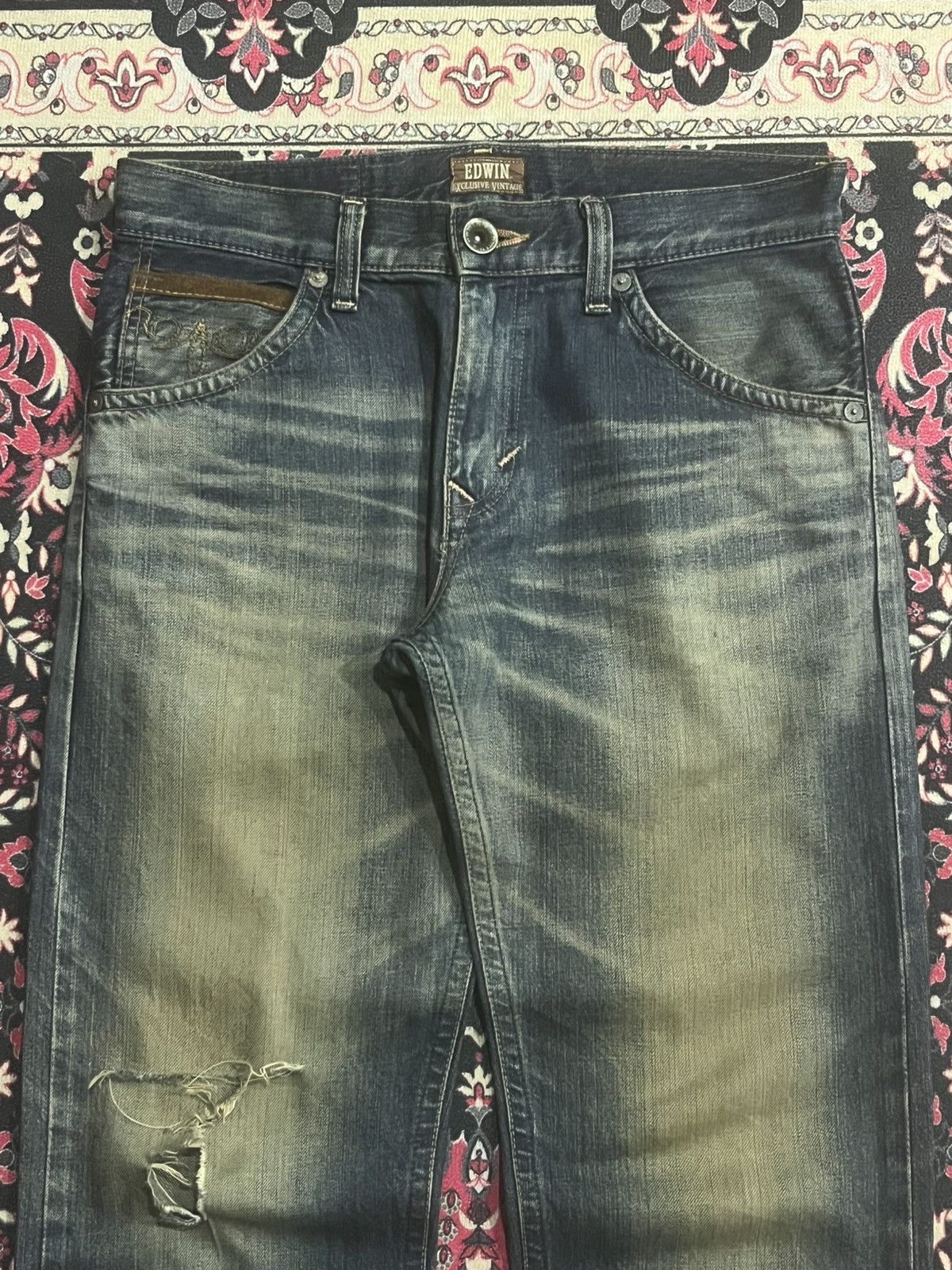 Edwin Edwin XVS Rusty Faded Washed Distressed Straight Leg Jeans Size US 30 / EU 46 - 4 Thumbnail