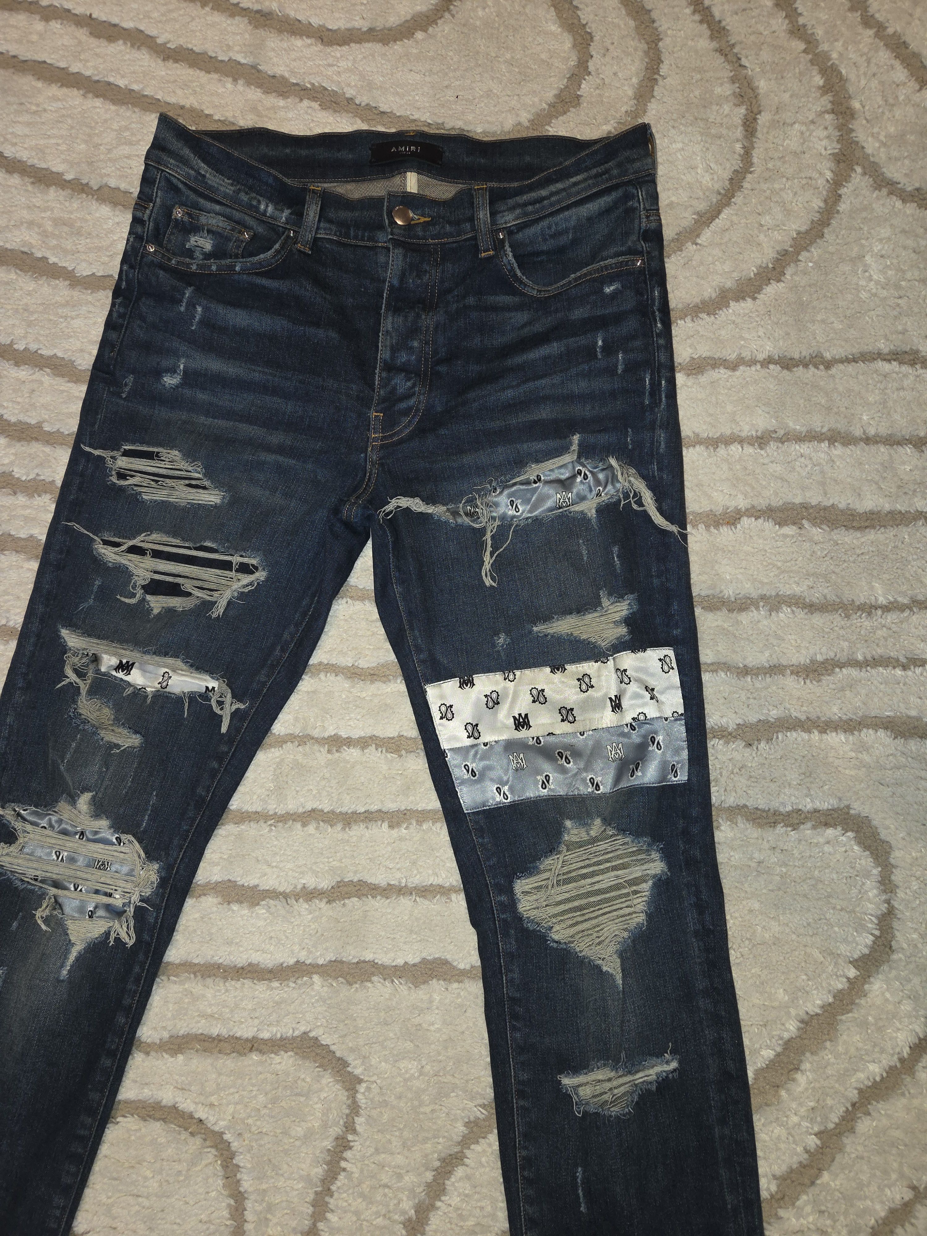 Amiri AMIRI Distressed Jean - Dark Wash Bandana Patch Denim Size US 34 / EU 50 - 2 Thumbnail
