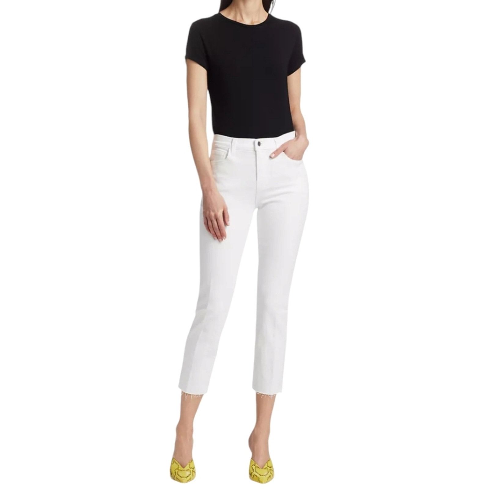 L'AGENCE L'Agence Sada Crop Slim Leg High Rise White Jeans 24 Size 24" / US 00 / IT 34 - 11 Thumbnail