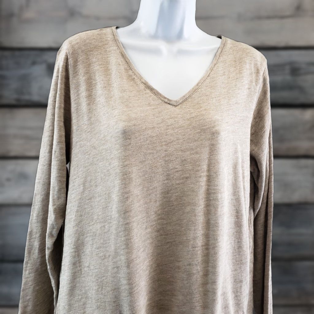 J. Jill J Jill Womens Top Blouse V-Neck Long Sleeve Beige 100% Cotton M Size M / US 6-8 / IT 42-44 - 1 Thumbnail