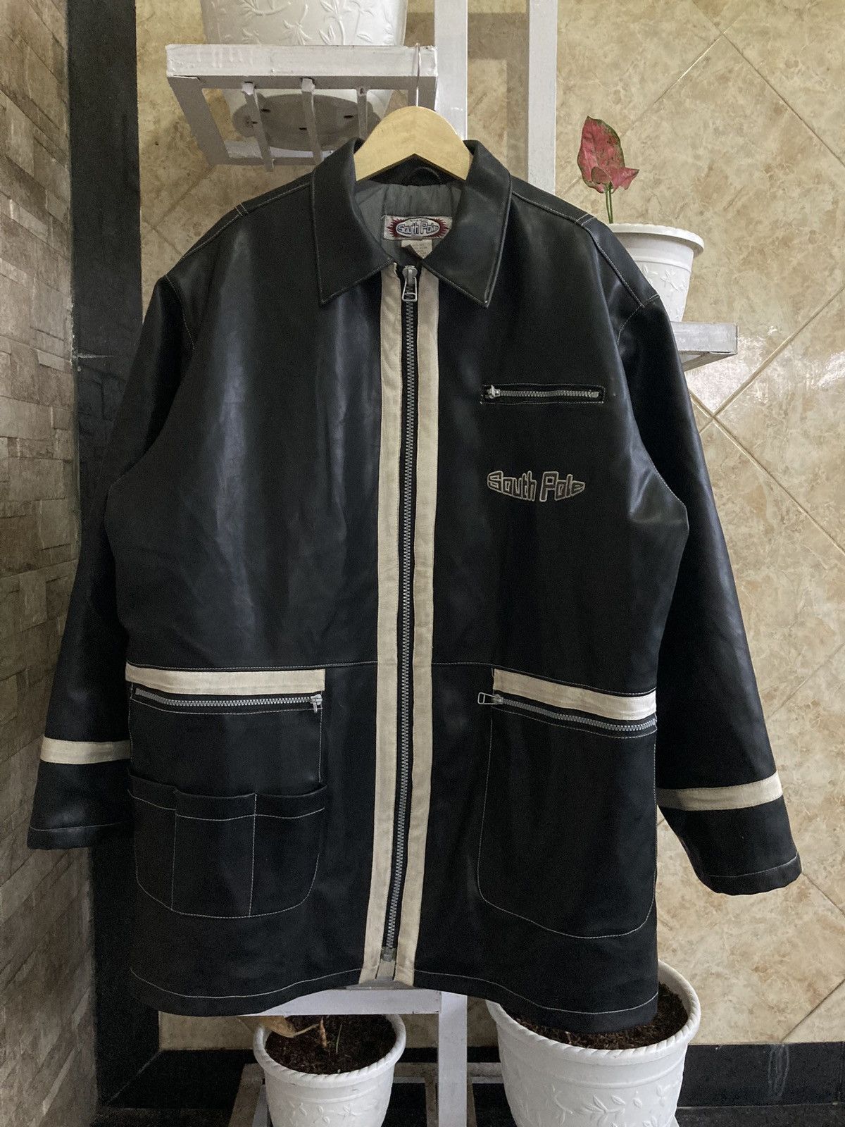 Southpole SOUTH POLE - Vtg 90s Hip Hop Long Genuine Leather Y2K Jacket Size US XXL / EU 58 / 5 - 1 Thumbnail