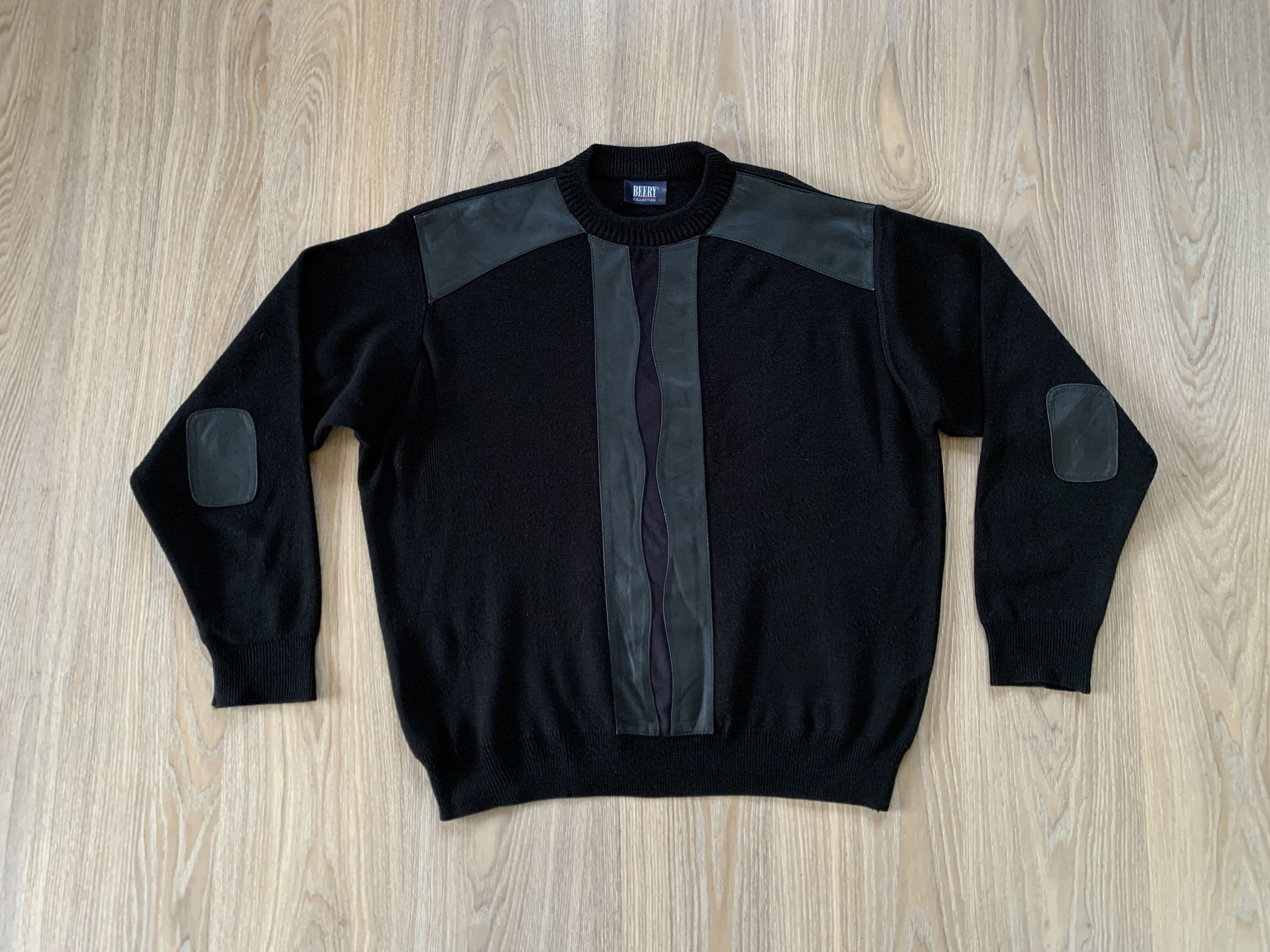 Vintage Beery Collection Black Combined Sweatshirt Leather Wool Size US L / EU 52-54 / 3 - 1 Thumbnail
