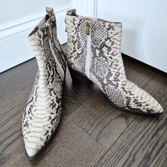 Franco Sarto Shay Cream/Brown Snakeskin Roccia Leather Ankle Boot Size US 10 / IT 40 - 4 Thumbnail