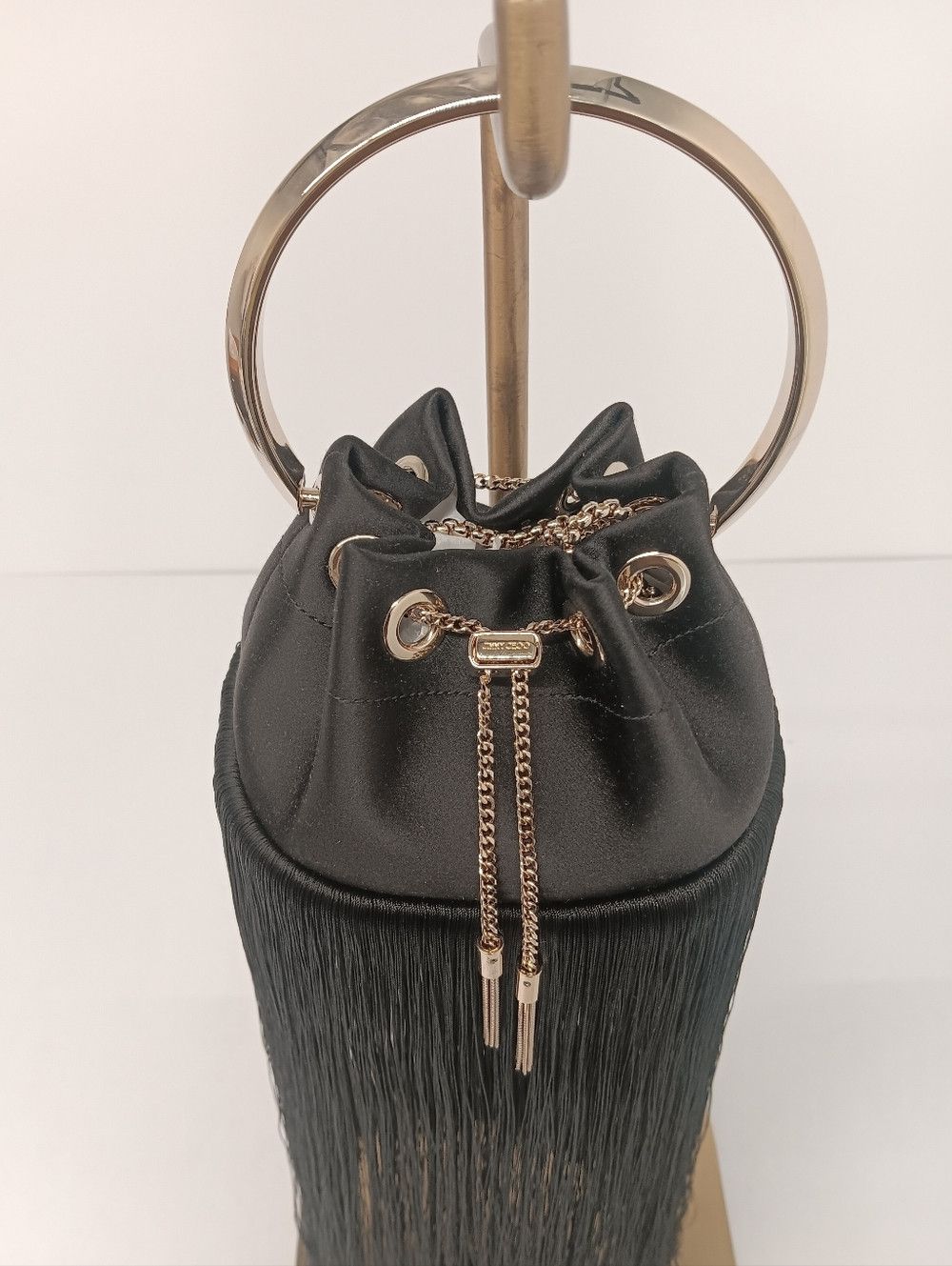 Jimmy Choo Jimmy Choo Bon Bon Small Fringed Satin Bucket Bag - Black Size ONE SIZE - 8 Thumbnail