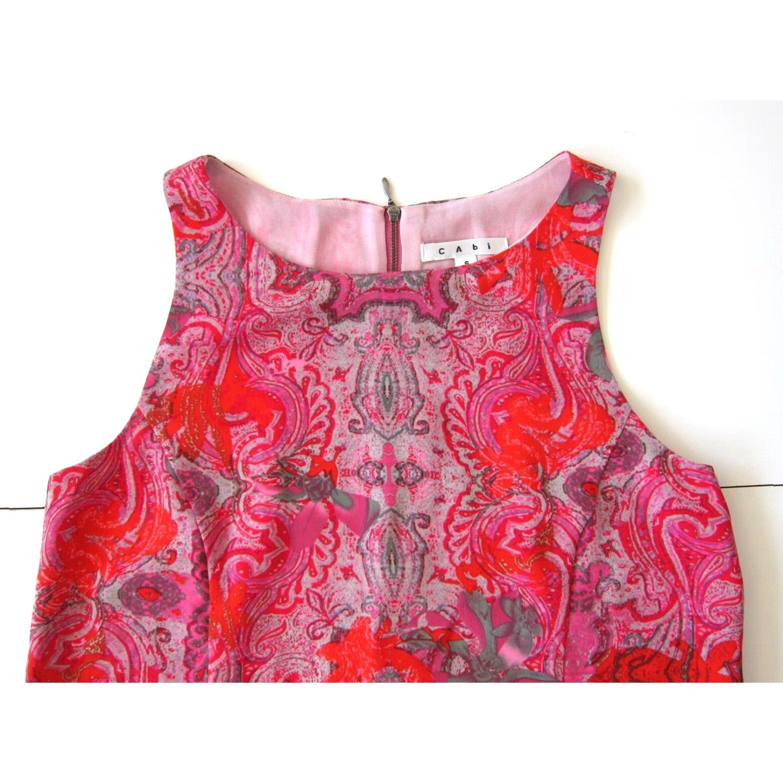Vintage CAbi Neon Pink Orange Paisley Floral Sleeveless Tunic Tank Top Blouse Small Size S / US 4 / IT 40 - 3 Thumbnail