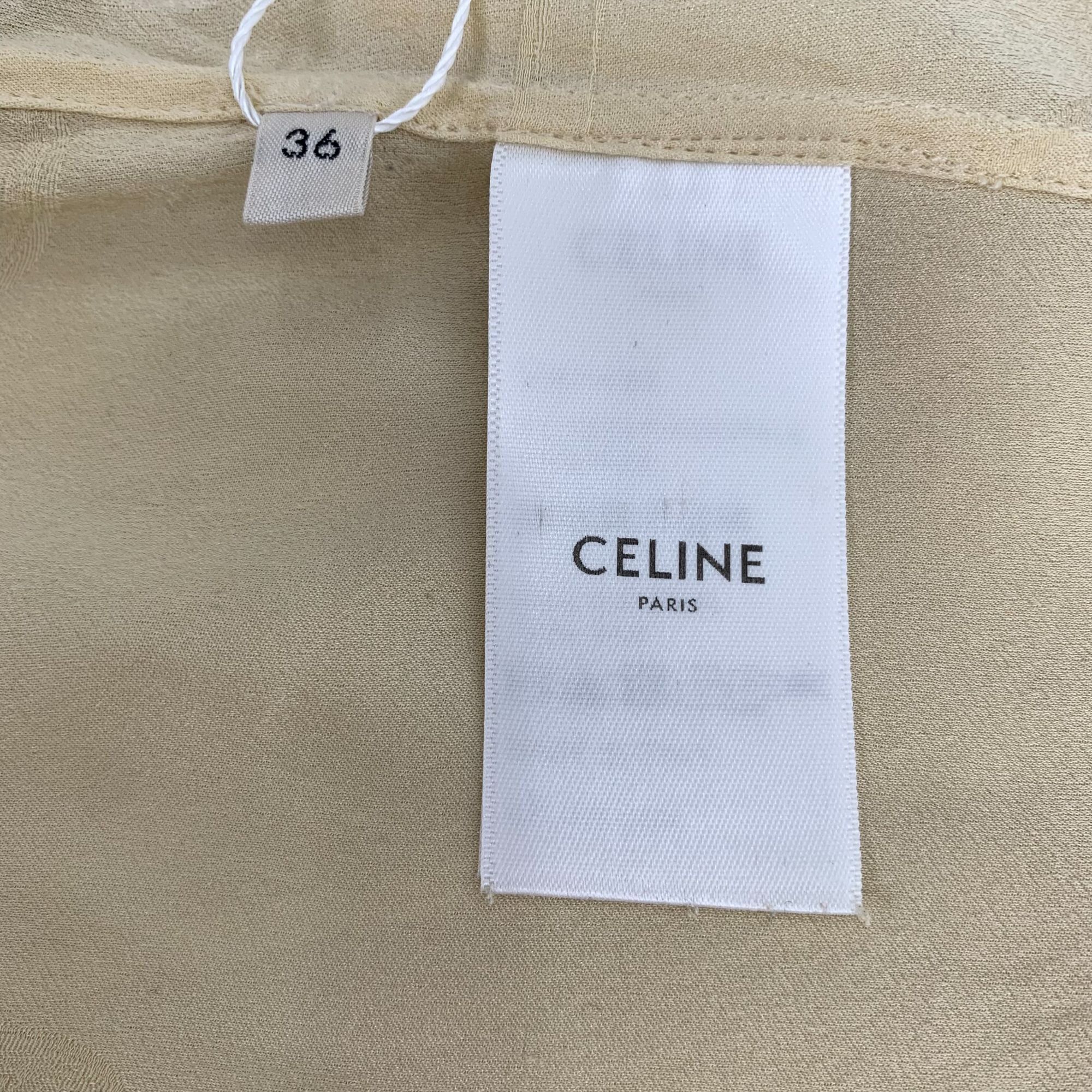 Celine Celine Yellow Jacquard Mulberry Silk Tie Neck Long Sleeve Bl Size XS / US 0-2 / IT 36-38 - 5 Thumbnail