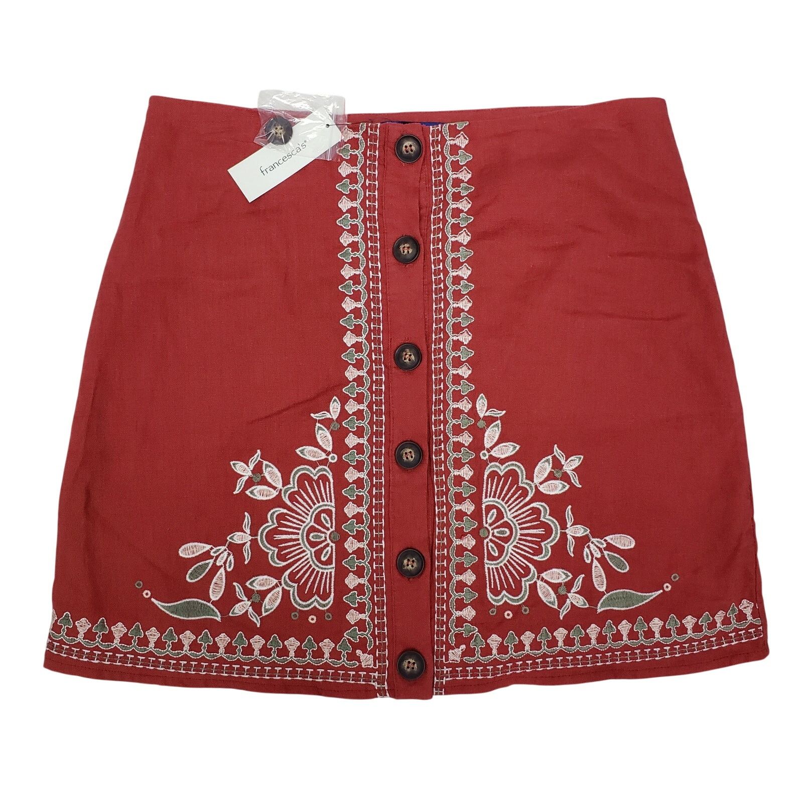 Other FRANCESCA'S Buttoned Embroidered Mini Skirt Lined L Floral Size 33" - 5 Thumbnail