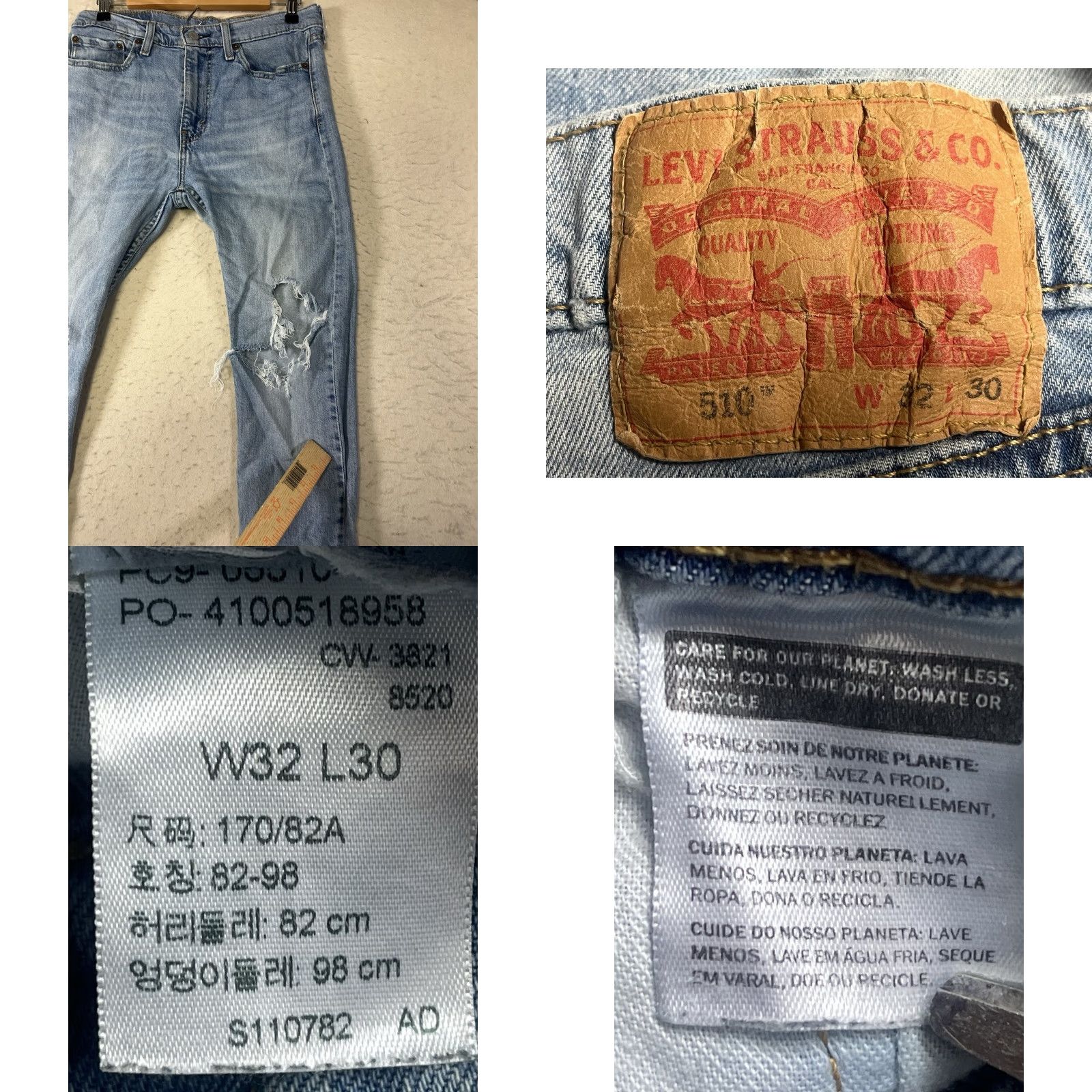 Levi's Levi's Jeans Men 510 Distressed Regular Straight 32x30 Blue Cotton Denim Pockets Zippered Pocket Size US 32 / EU 48 - 8 Thumbnail
