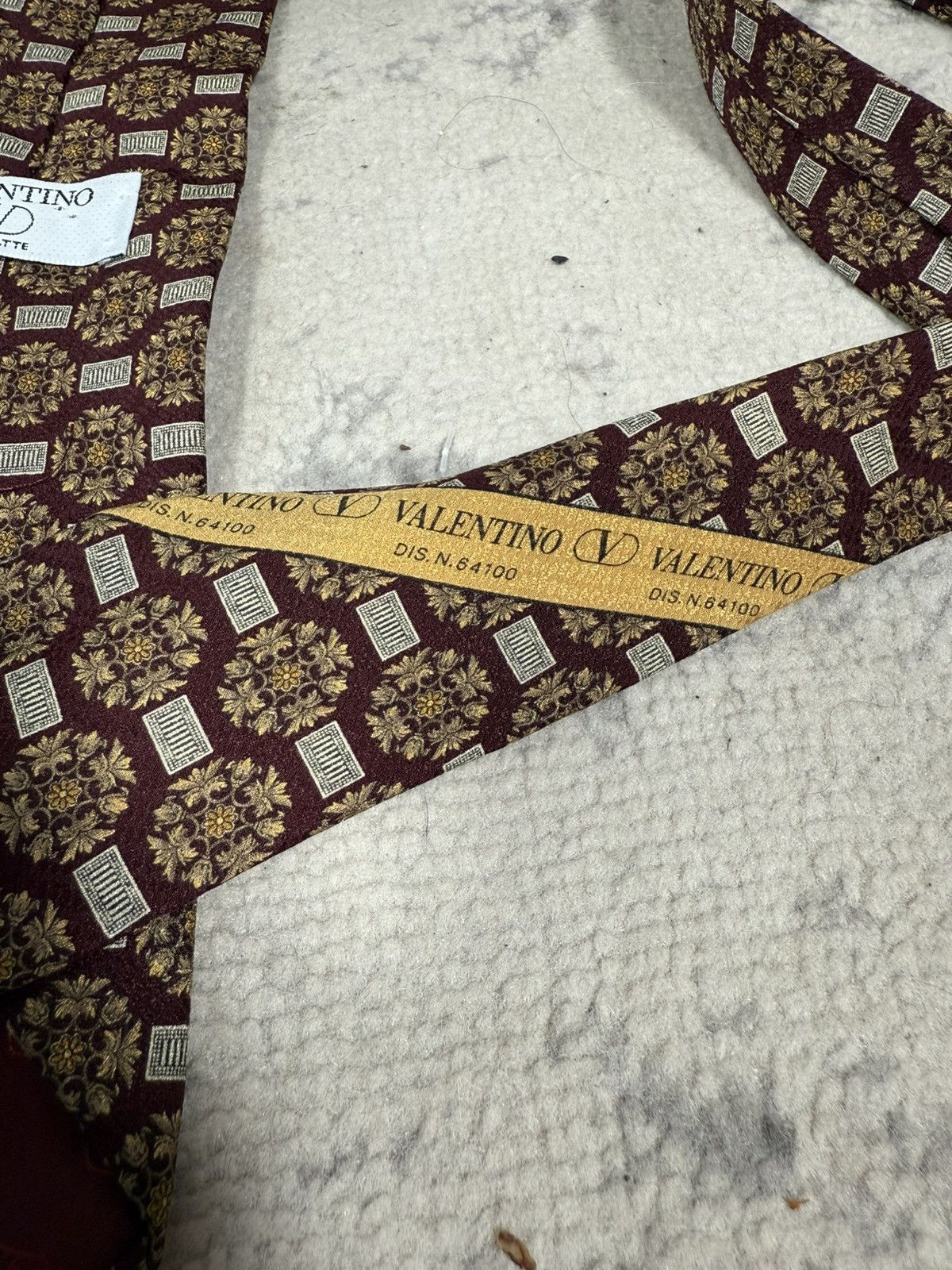 Valentino Vintage Valentino Checkered Red/Gold Silk Tie Size ONE SIZE - 3 Thumbnail