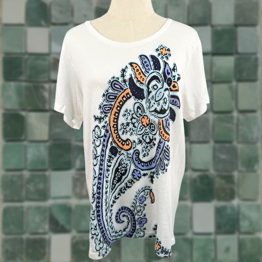 J.Crew J.Crew Collector Tee Shirt XL White Paisley Graphic Retro Lightweight Size XL / US 12-14 / IT 48-50 - 1 Thumbnail