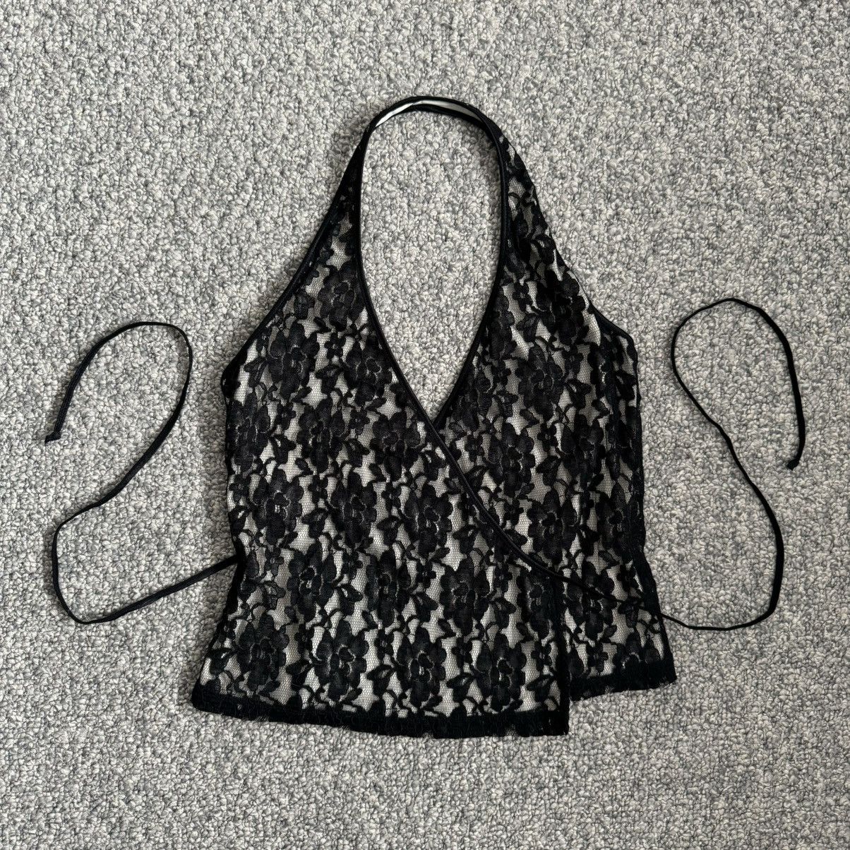 Other THE LIMITED Vintage Y2K Black White Floral Lace Halter Top Size M / US 6-8 / IT 42-44 - 3 Thumbnail