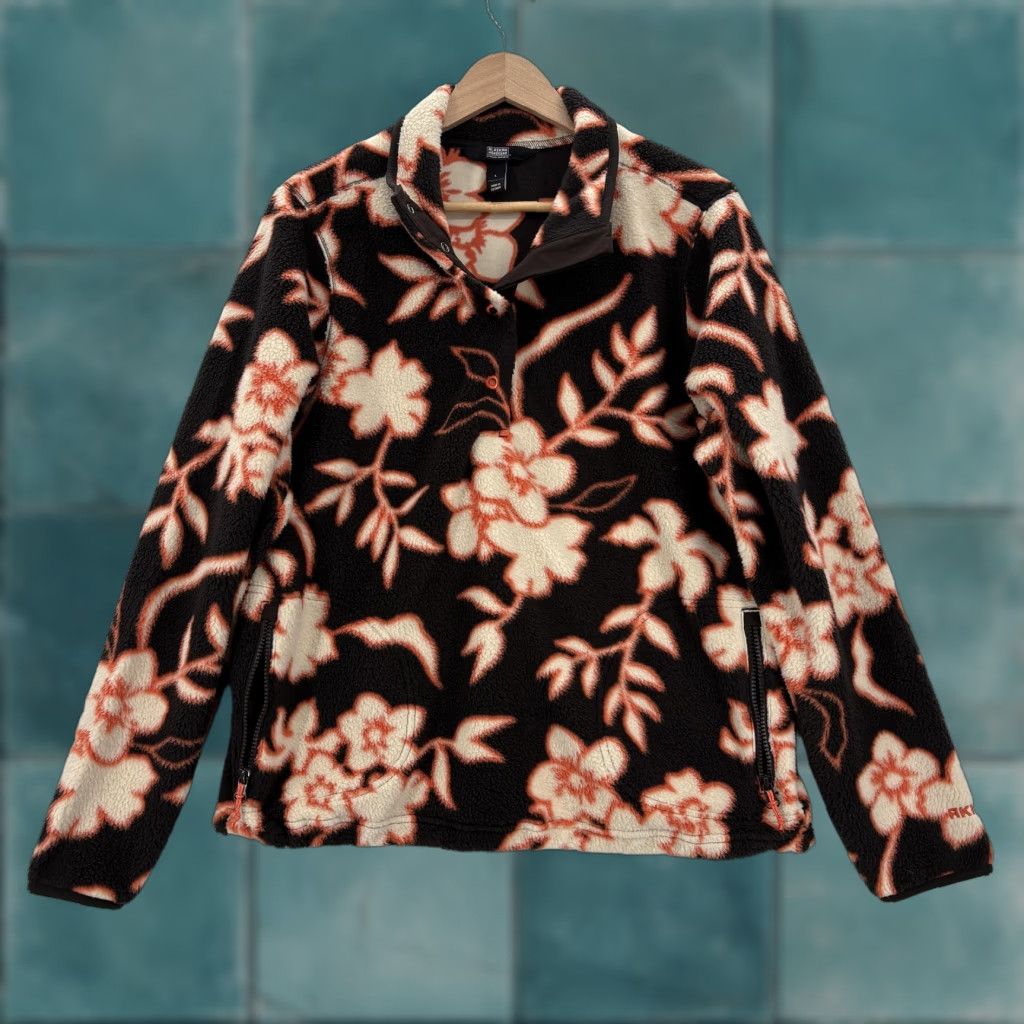 Vintage Duluth Women's Jacket L Black Floral Fleece Mid-Length Zip Pockets Snap Up Winter Hiking Camp Mock Pullover Size L / US 10 / IT 46 - 1 Thumbnail
