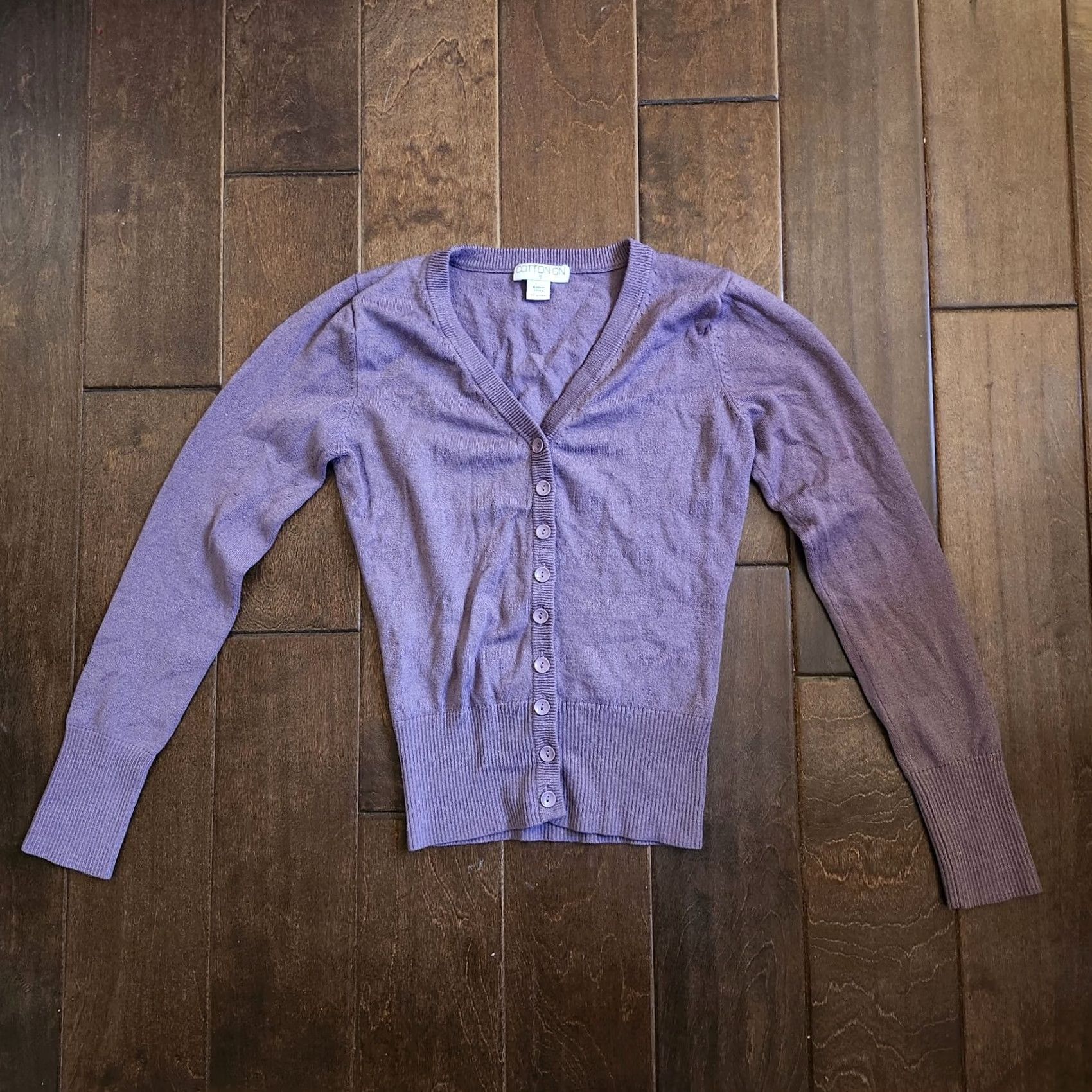 Cotton On Cotton On Girl's Junior Purple Button Cardigan - Size S, Purple, Button-Up, Long Sleeve, Casual, Travel, Solid, Juniors, Womens, Regular Fit Size S / US 4 / IT 40 - 2 Thumbnail