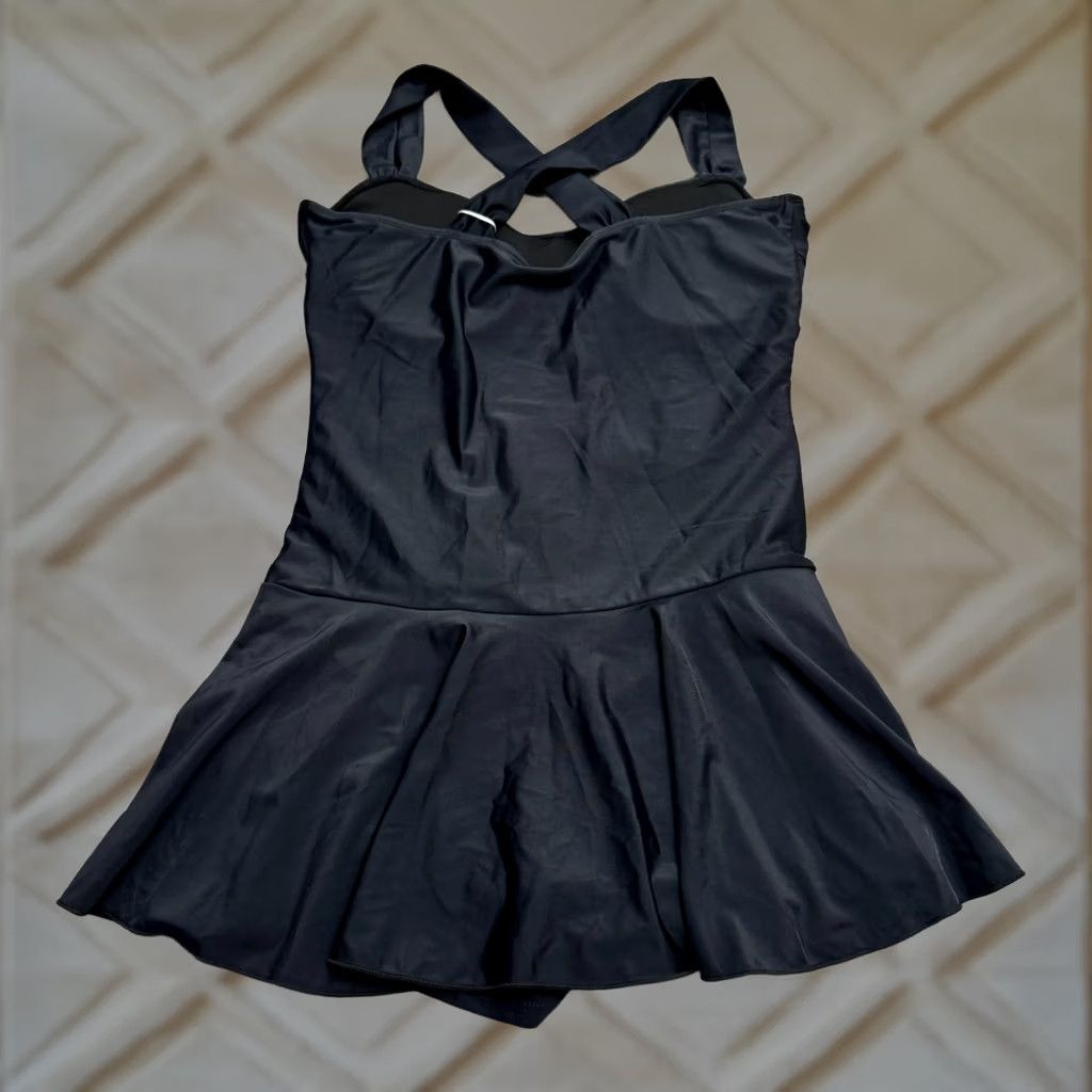Vintage Summer Mae Swimdress Womens Large Navy Blue Ruched Cross Back 1 Piece NWT Beach Lightweight Stretch Size L / US 10 / IT 46 - 1 Thumbnail