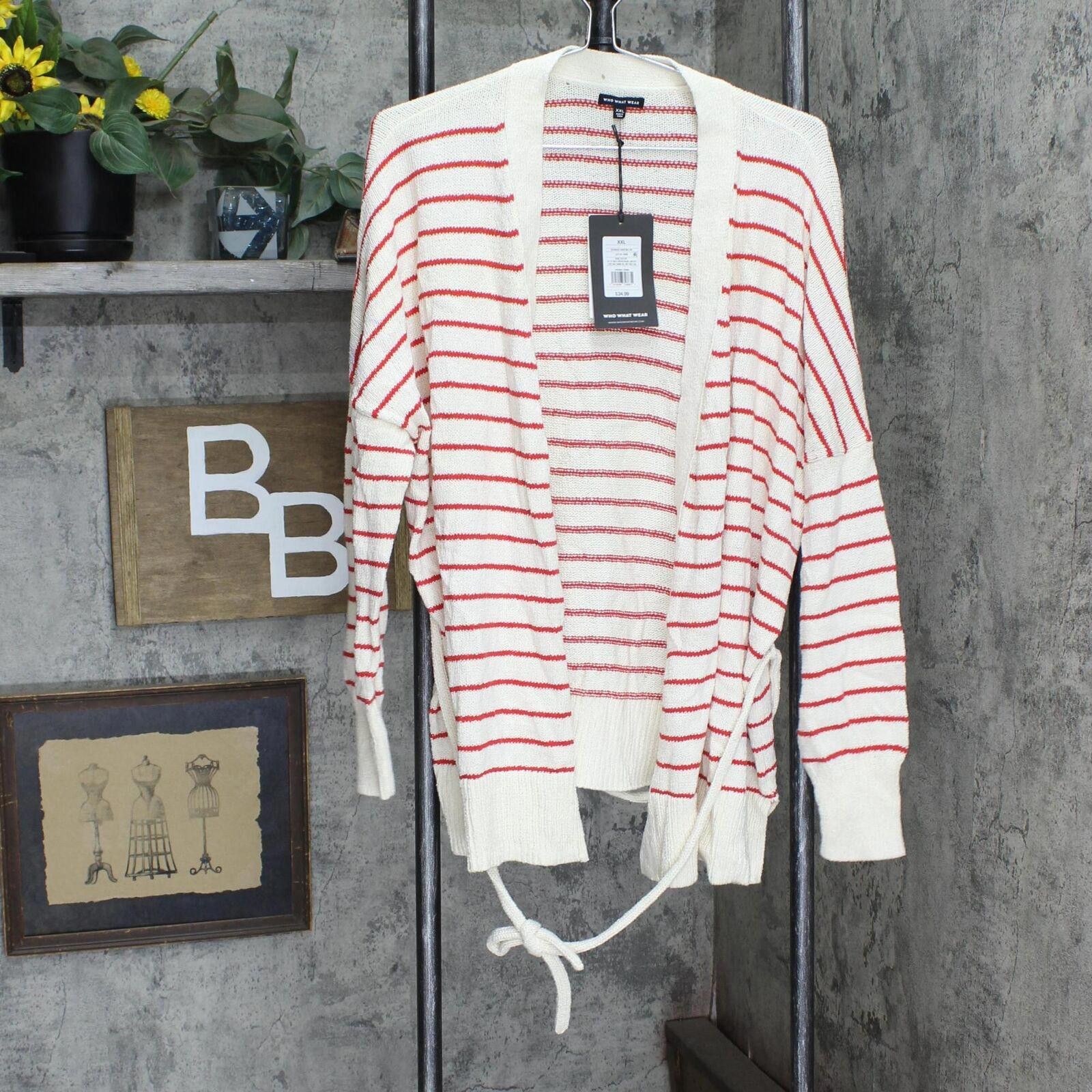 Designer Who What Wear Sleeve Wrap Cardigan Ivory / Red Stripe 2XL Size XXL / US 16-18 / IT 52-54 - 1 Thumbnail