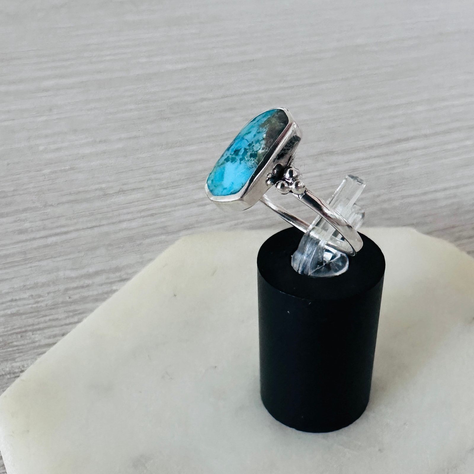 The Unbranded Brand Sterling Silver Turquoise Statement Ring Size ONE SIZE - 9 Thumbnail