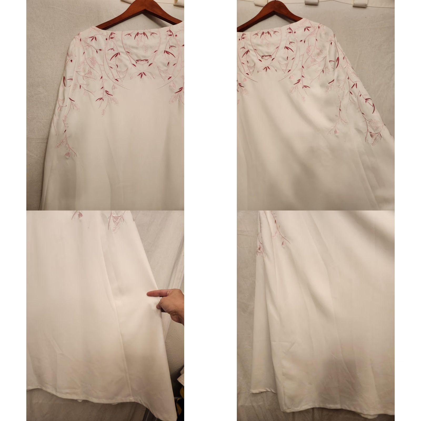 Ashro Dress Womens 16 White Embroidered Cape Sleeve Church Long Formal Lined