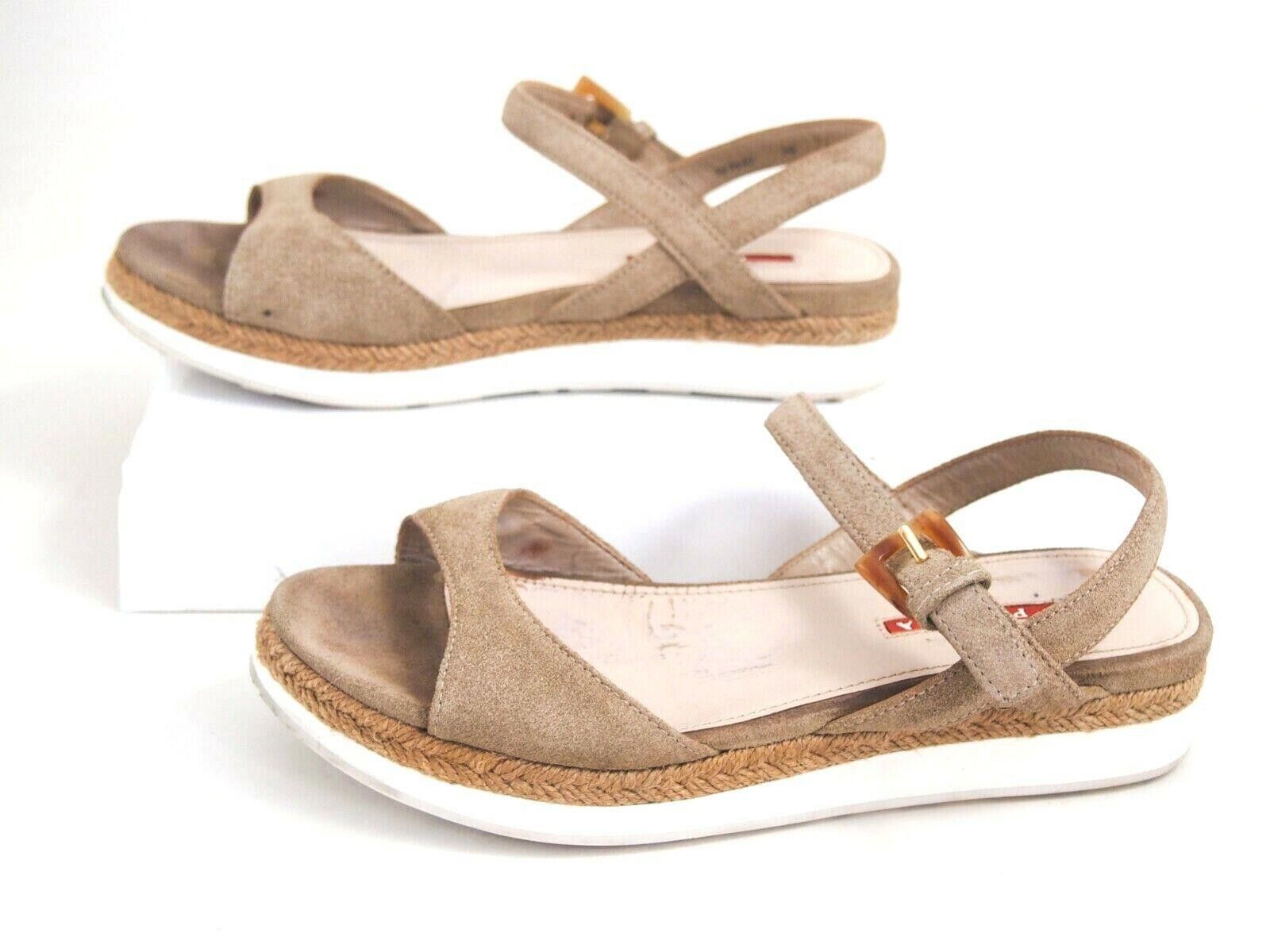 Prada Prada Open Toe Sandals Beige Suede Womens US 6 EU 36 Size US 6 / IT 36 - 3 Thumbnail