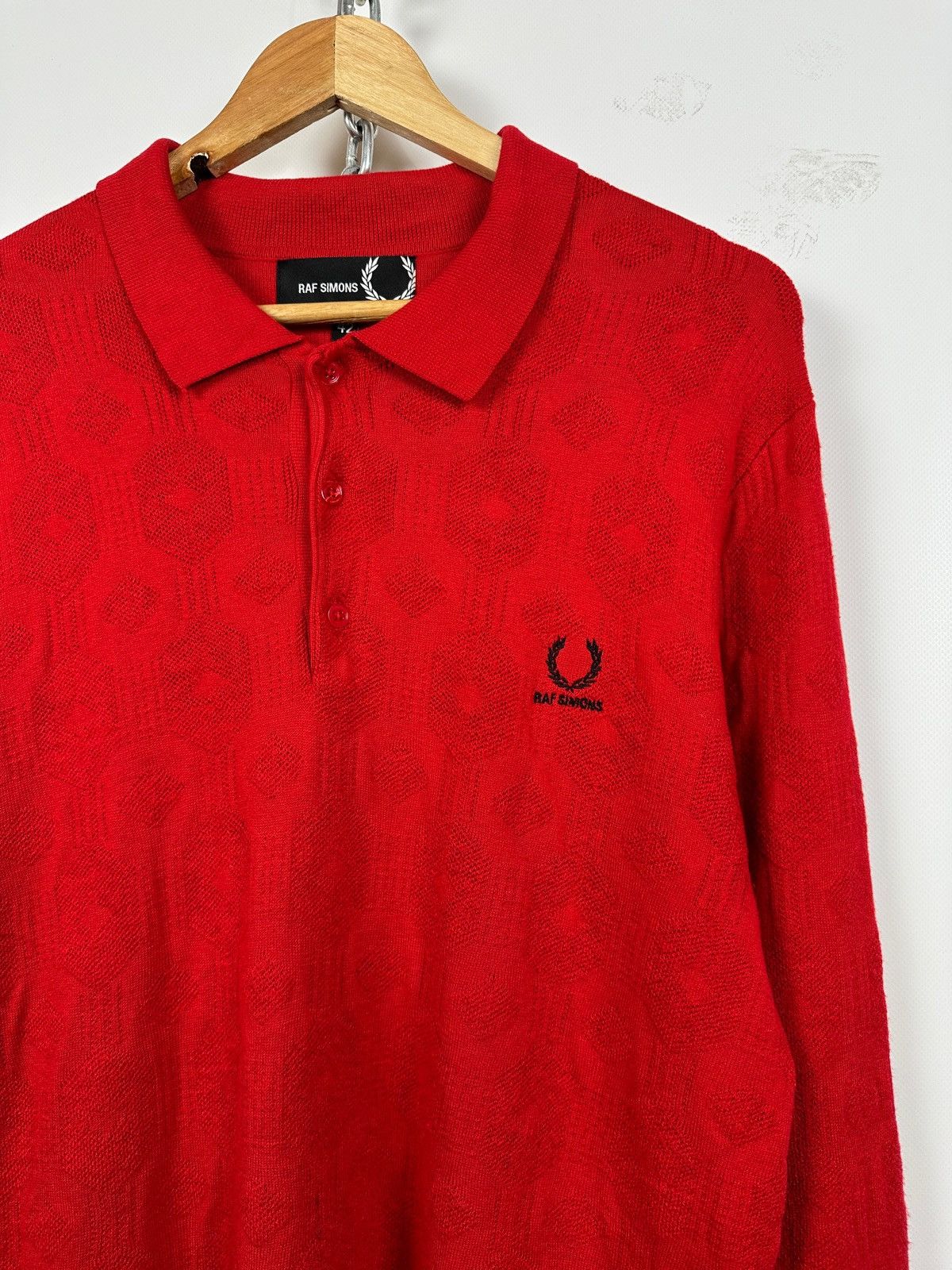 Fred Perry × Raf Simons RAF Simons X Fred Perry Red Silk Knit Sweater Size US XL / EU 56 / 4 - 4 Thumbnail