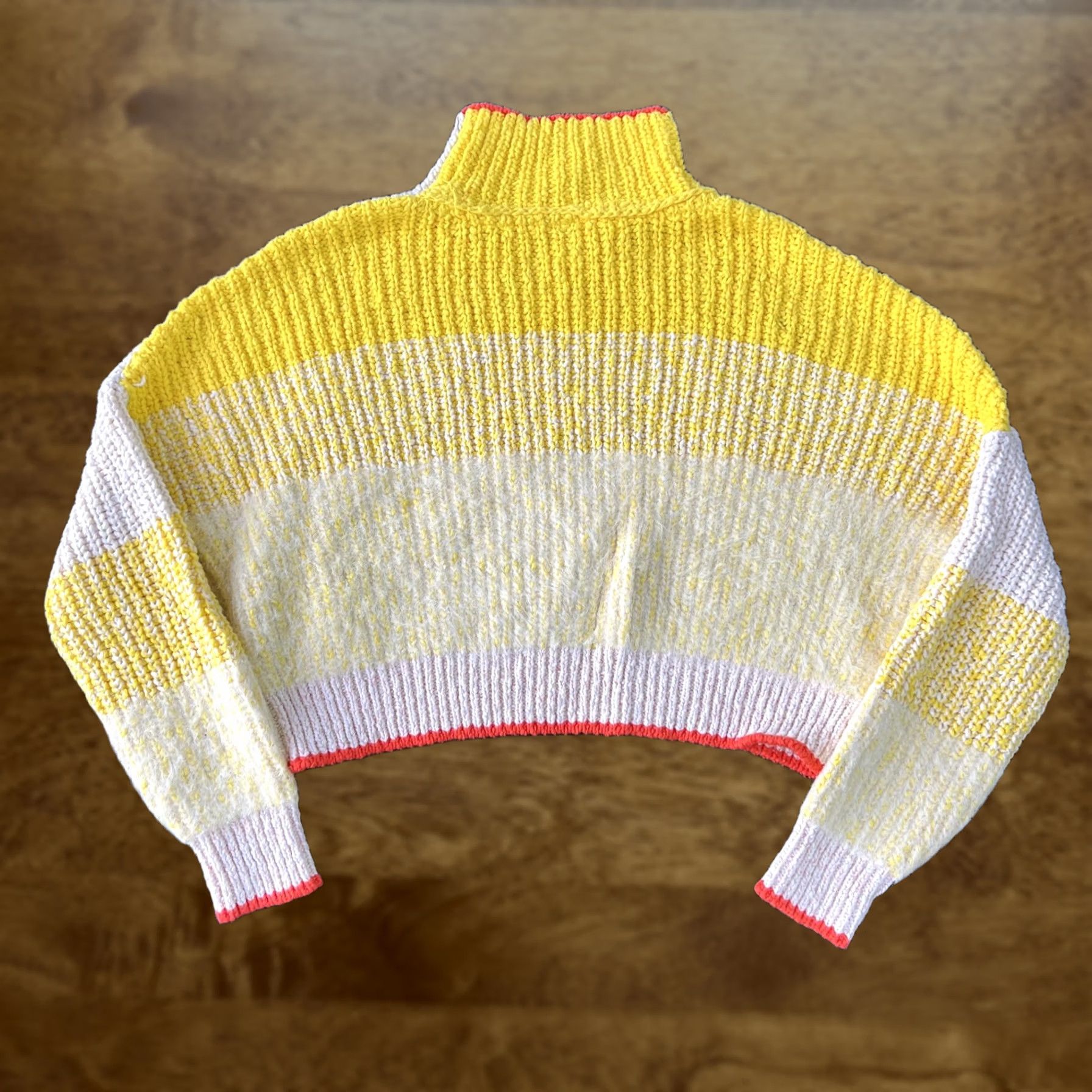 Free People Free People Sweater Womens XS Yellow White Striped Mock Neck Cropped Rib Knit Size XS / US 0-2 / IT 36-38 - 1 Thumbnail
