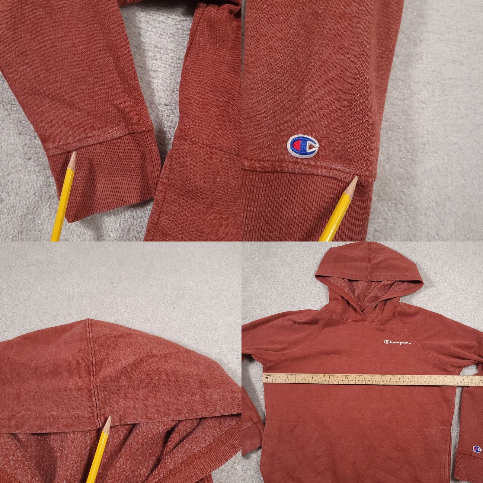 Champion Champion Cropped Hoodie Women's Medium Burnt Orange Embroidered Logo Pullover Easy Care Pockets Hooded Knit Cotton Polyester Fleece Size M / US 6-8 / IT 42-44 - 8 Thumbnail