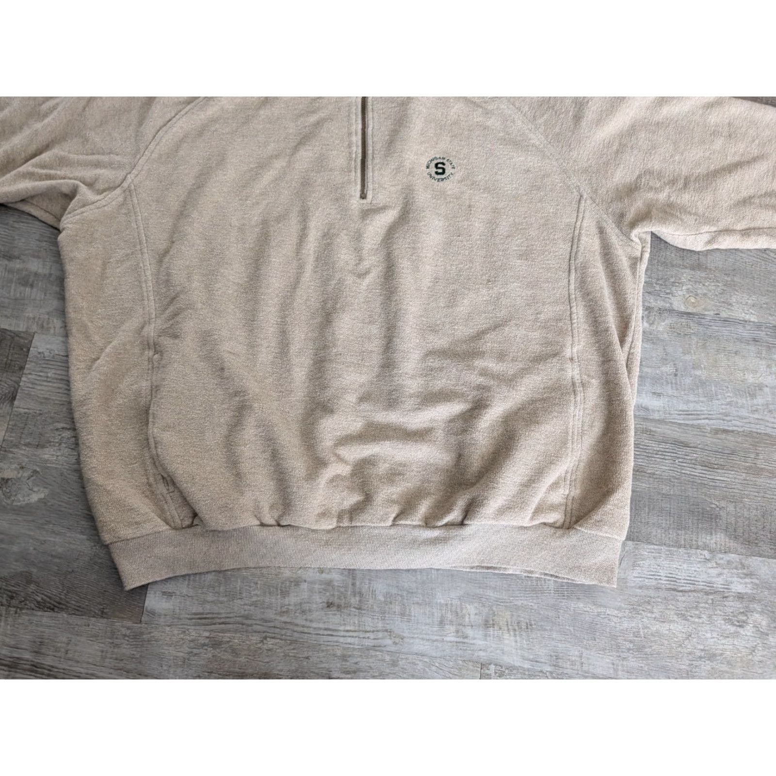 CLOT Straight Down Mens 2XL Quarter Zip Pullover Sweatshirt Beige Terr y Cloth Embroidered Logo USA Michigan State Spartans Golf Pullover Adults Be g e Size US XXL / EU 58 / 5 - 5 Thumbnail
