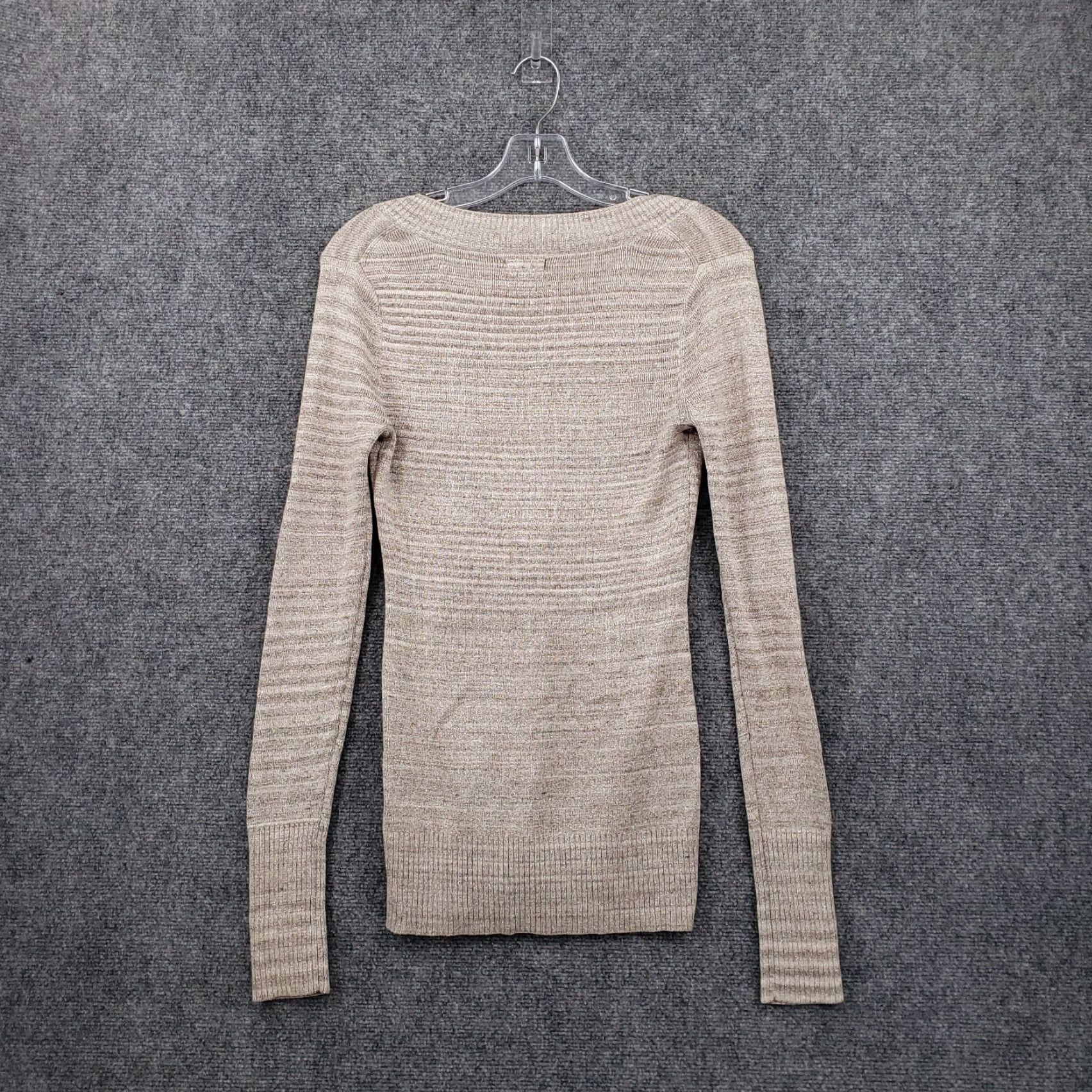 Express Express Sweater Womens M Beige Tunic V-Neck Long Sleeve Striped Cotton Blend Knit Comfort Casual Size M / US 6-8 / IT 42-44 - 2 Thumbnail