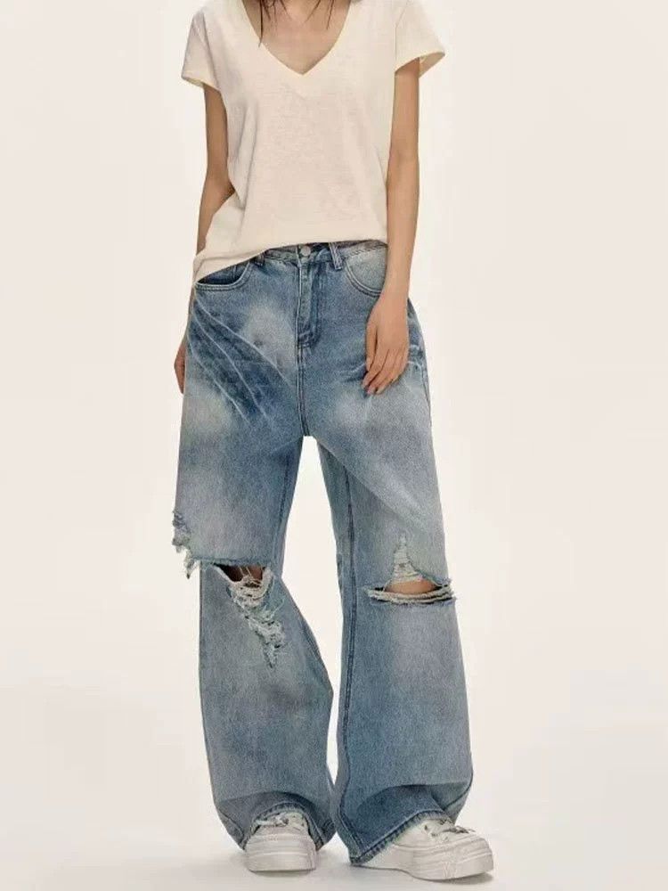 Vintage American retro washed distressed embroidered ripped jeans Size US 32 / EU 48 - 2 Thumbnail