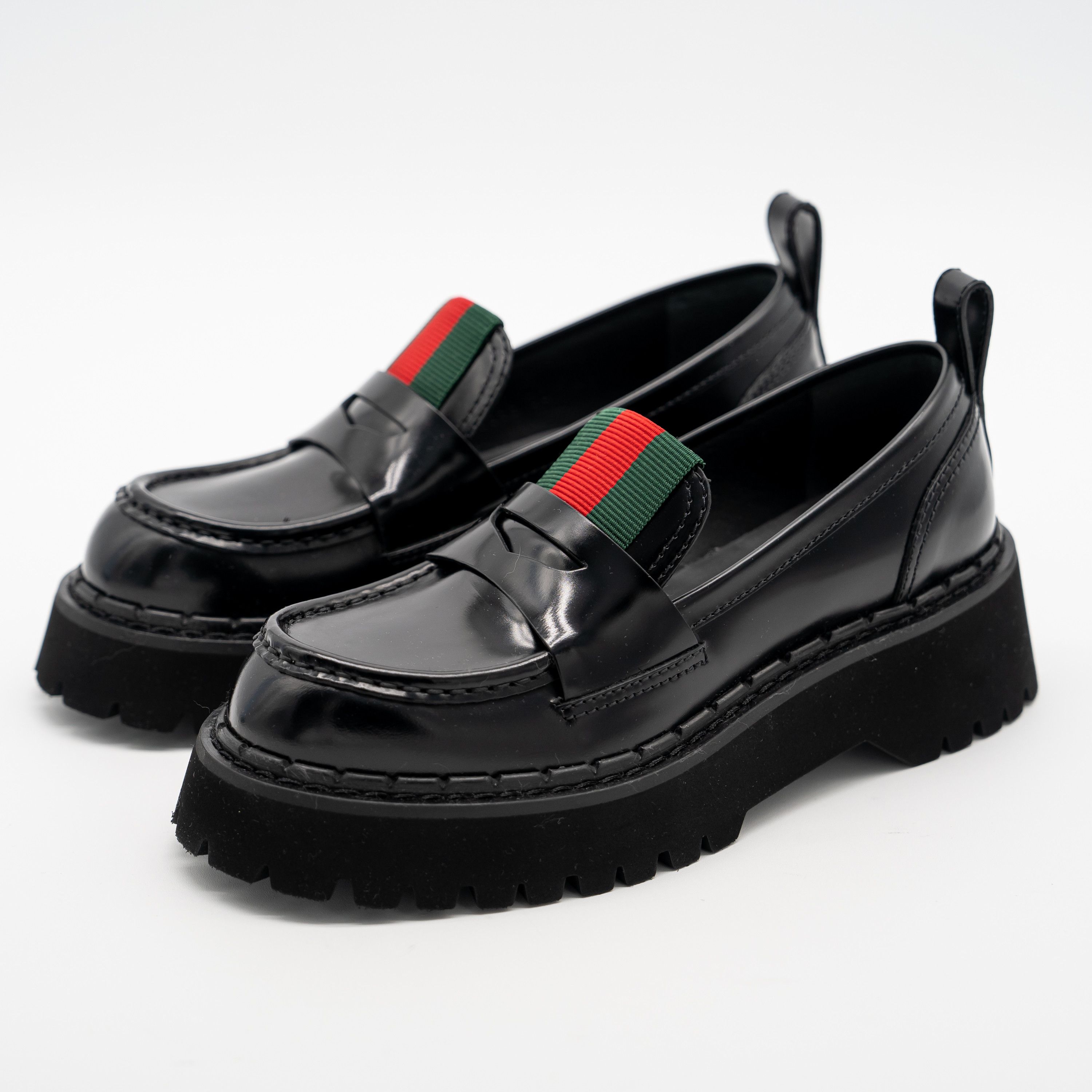 Gucci 6 US Gucci Lug Sole Penny Loafers Black Web Leather Size US 6 / IT 36 - 1 Thumbnail