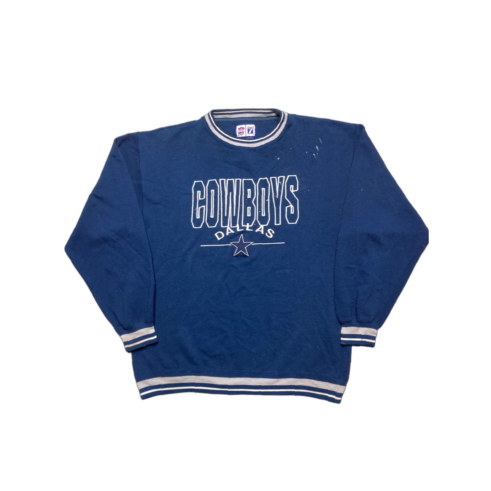 NFL VINTAGE 90s Dallas Cowboys NFL Logo 7 Embroidered Sweatshirt XL Adult Blue Pullover Mens Size US XL / EU 56 / 4 - 1 Thumbnail
