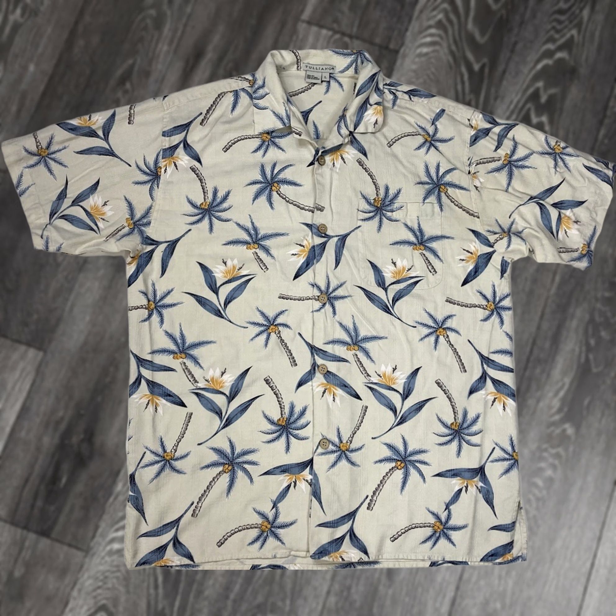 Vintage Tulliano Shirt Men Large Short Sleeve Silk Floral Palm Trees Print Button-Up Hawaii Style Size US L / EU 52-54 / 3 - 1 Thumbnail