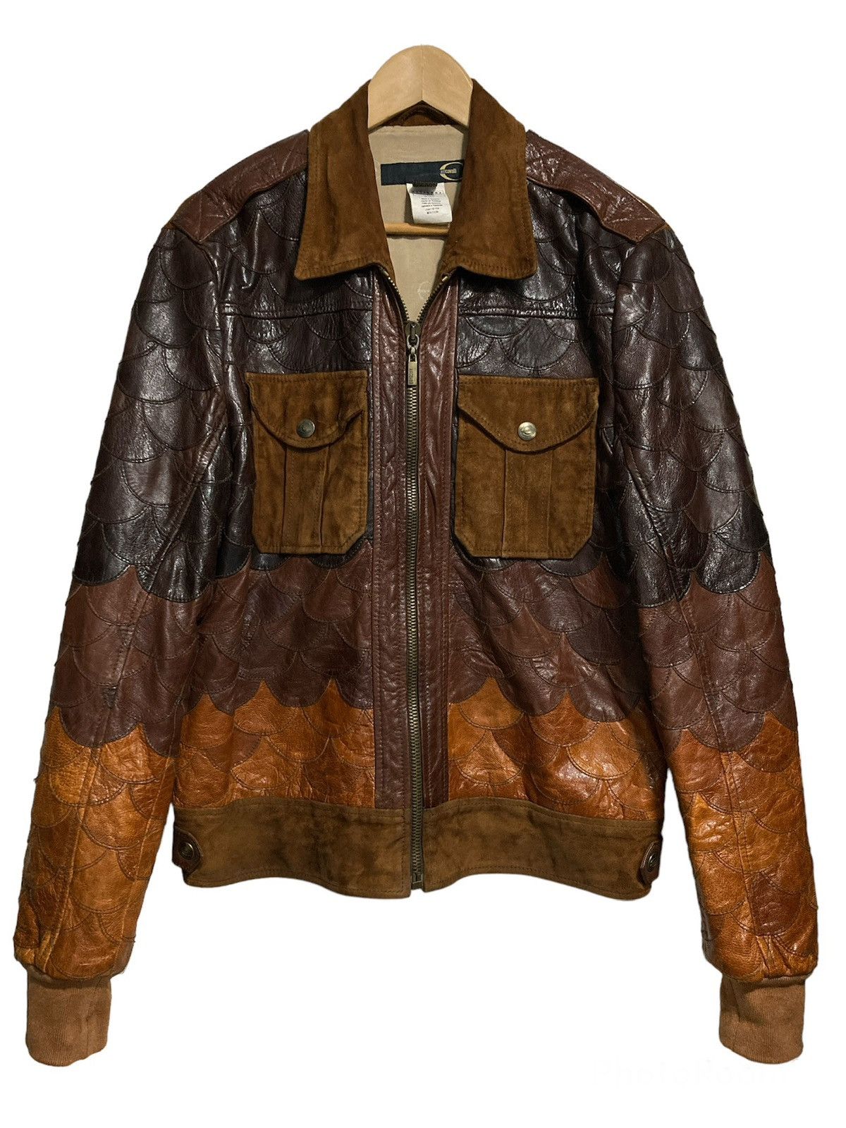 image of 2009Ss Just Cavalli Leather Patchwork Jacket in Brown, Men's (Size Medium)