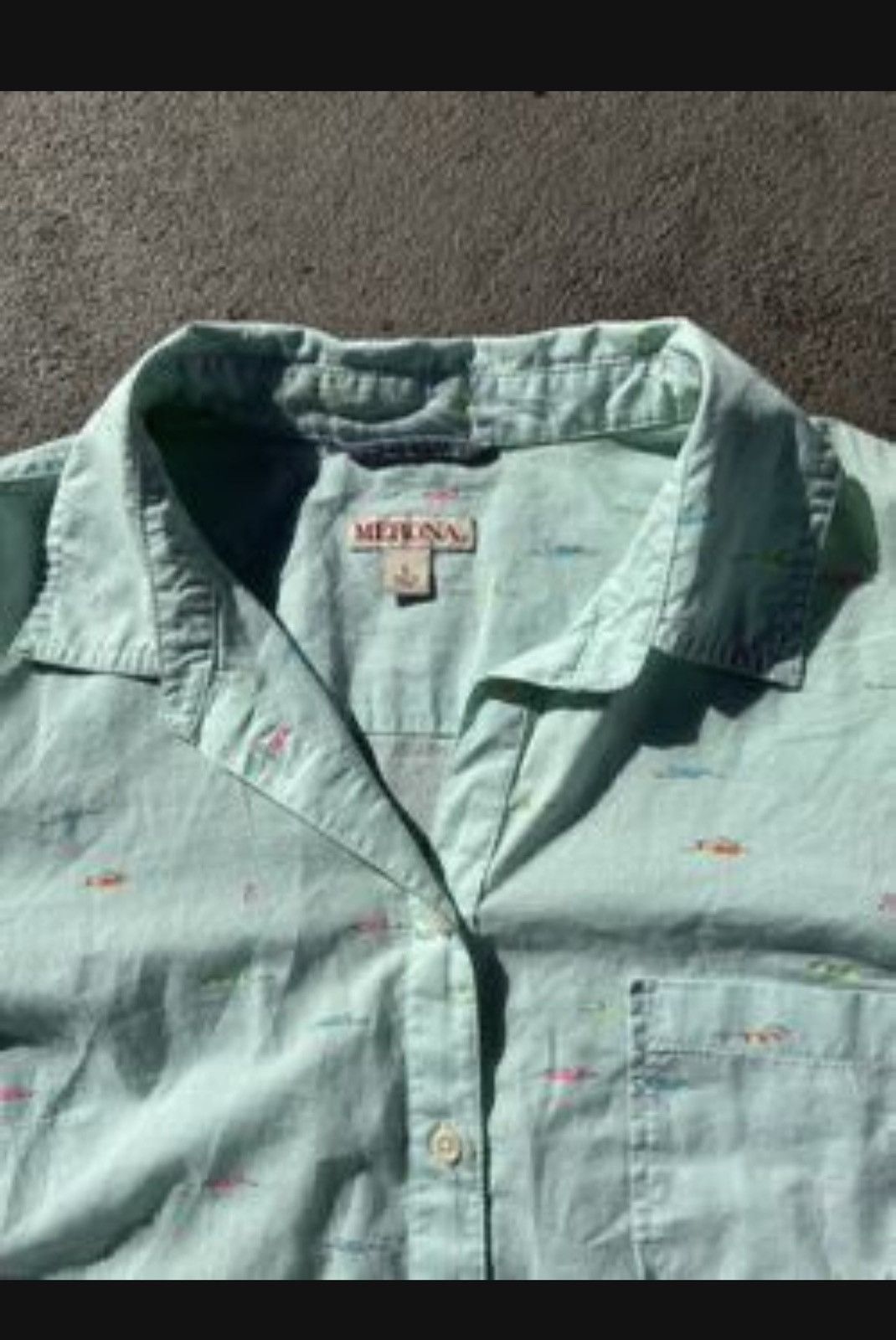Merona Merona Green Linen Fish Print Button-Up Small Size US S / EU 44-46 / 1 - 2 Thumbnail