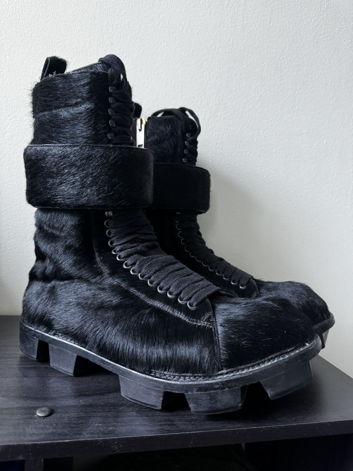 Pre-owned Rick Owens Fw13  Ponyhair Plinth Boots Runway In Black