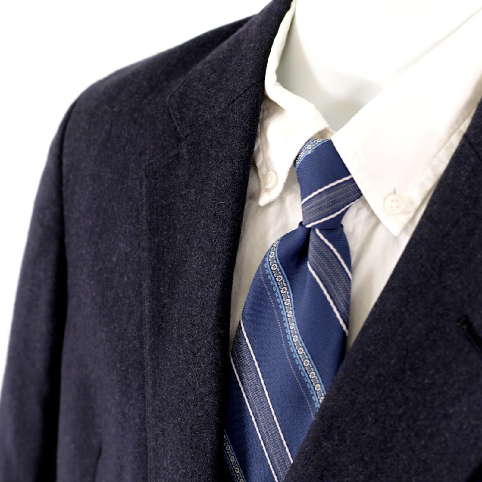 Austin Reed DAMAGED Austin Reed Blue Flannel Wool 2 Button Blazer 40R Ti Size 40R - 4 Thumbnail
