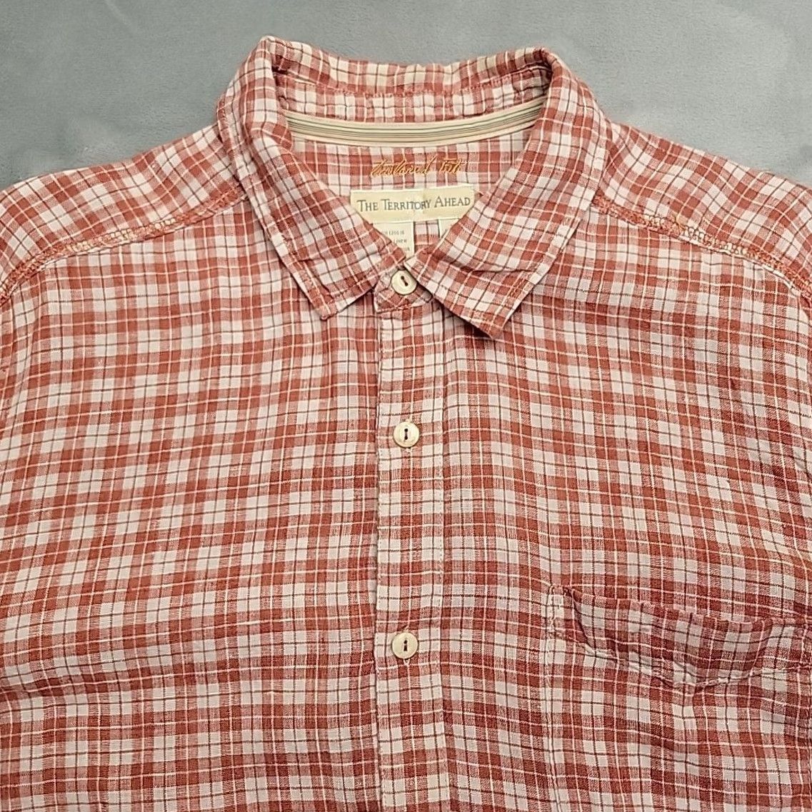 The Territory Ahead The Territory Ahead Shirt Men XL Brick Red Plaid 100% Linen Long Sleeve Button-Up Collared Pocketed Casual Travel Size US XL / EU 56 / 4 - 2 Thumbnail