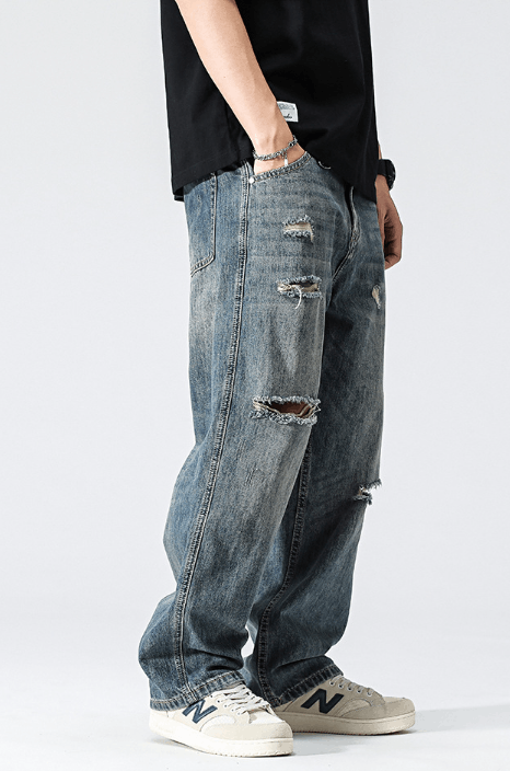 Japanese Brand Vintage distressed loose straight-leg casual ripped jeans Size US 32 / EU 48 - 4 Thumbnail