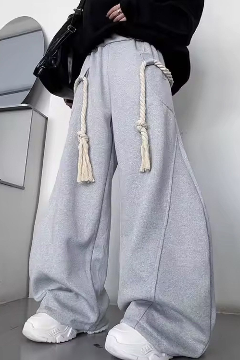 Japanese Brand Archive Grey Oversized Rope Sweatpants Size US 31 - 1 Thumbnail