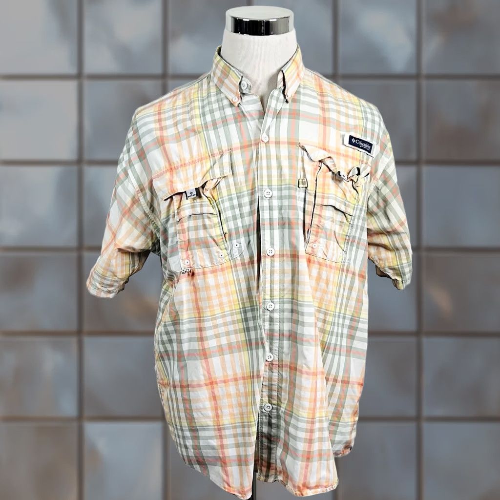 Vintage Columbia PFG Short Sleeve Button-Up Shirt Orange Plaid Vented Bahama Tech Size US M / EU 48-50 / 2 - 1 Thumbnail