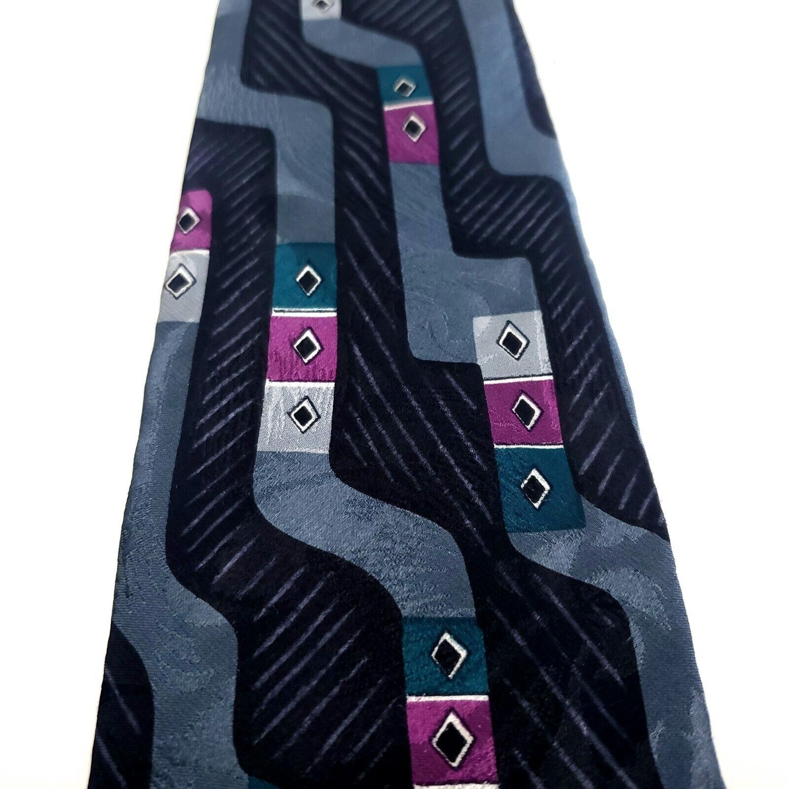 Designer Addison On Madison Silk Tie Abstract Black Blue Print Size ONE SIZE - 2 Thumbnail