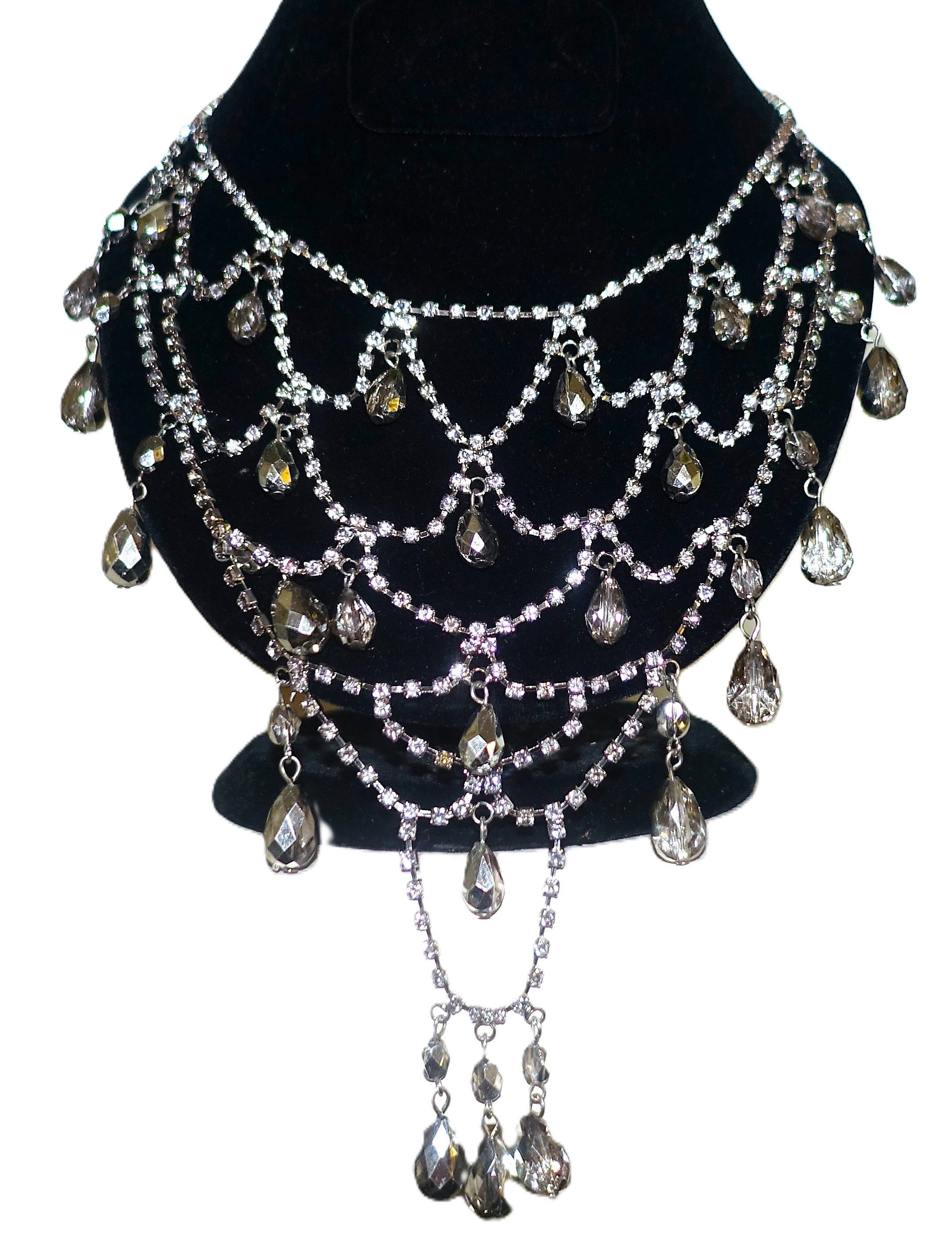 Vintage Silver Tone Teardrop Dangle Rhinestones Necklace Size ONE SIZE - 3 Thumbnail