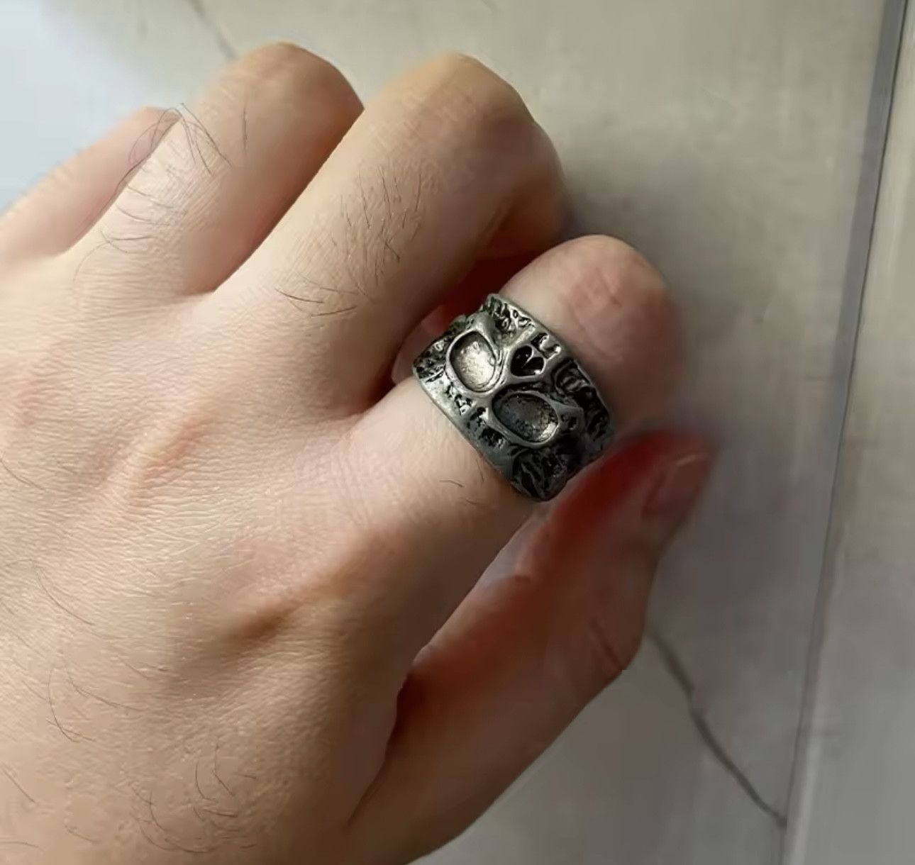 Vintage Retro Half Face Skull Ring Size ONE SIZE - 6 Thumbnail