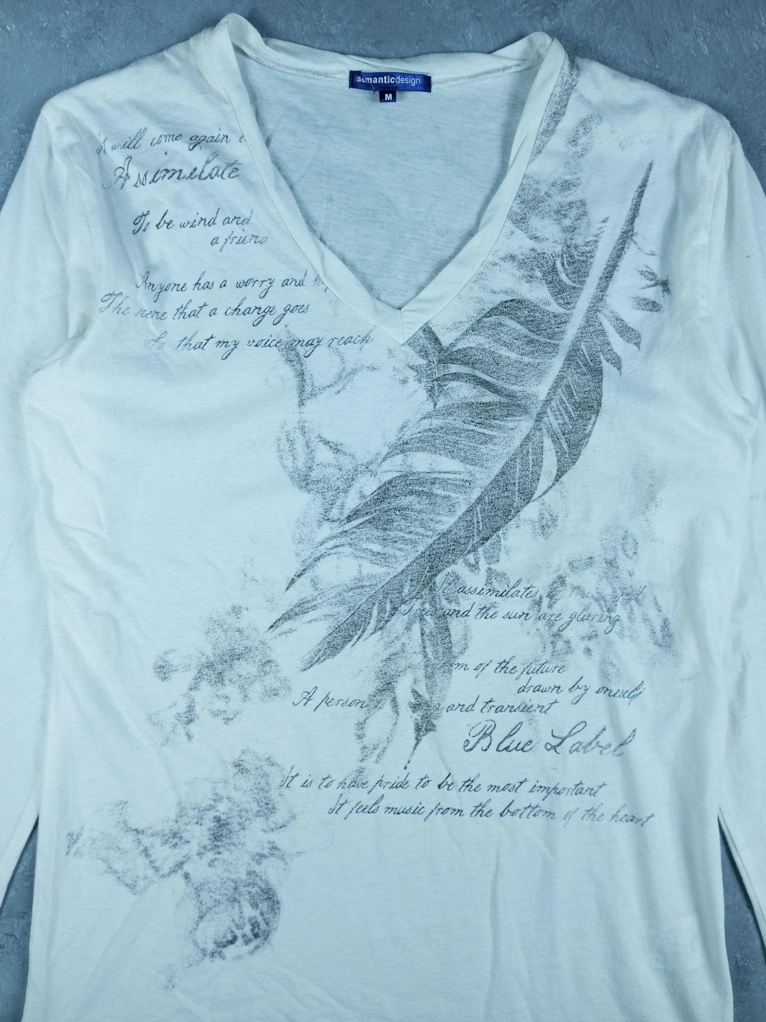 Japanese Brand SEMANTIC DESIGN POEM V NECK LONG SLEEVE TSHIRT Size US M / EU 48-50 / 2 - 4 Thumbnail