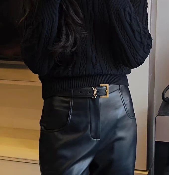 Saint Laurent Paris SAINT LAURENT Monogramme Black Gold Belt 80 98 Size ONE SIZE - 9 Thumbnail