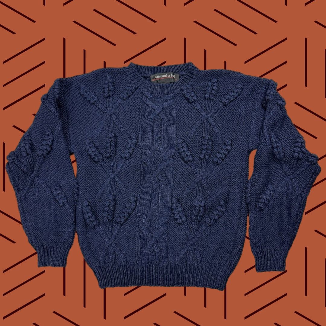 Vintage VINTAGE Samantha Hall Y2K Cable-Knit Sweater Women’s Small Navy Blue Casual Fall Winter Size S / US 4 / IT 40 - 1 Thumbnail